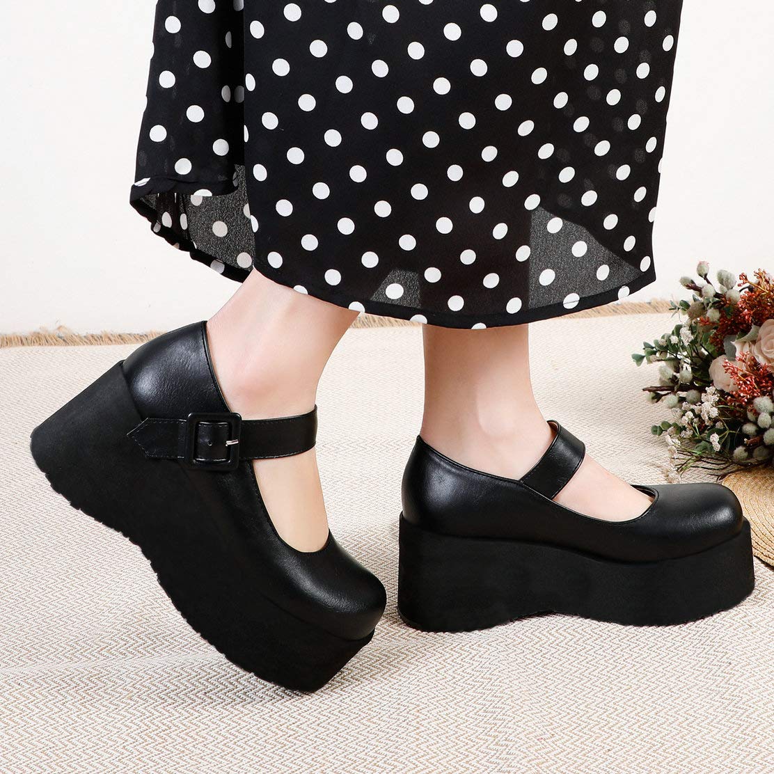 Caradise Women's Gothic Cosplay Shoes - Mary Jane Wedges Goth Platform Boots for Lolita, Steampunk & Halloween Costume Outfits | Perfect for Cosplay, Themed Parties & Gothic Fashion