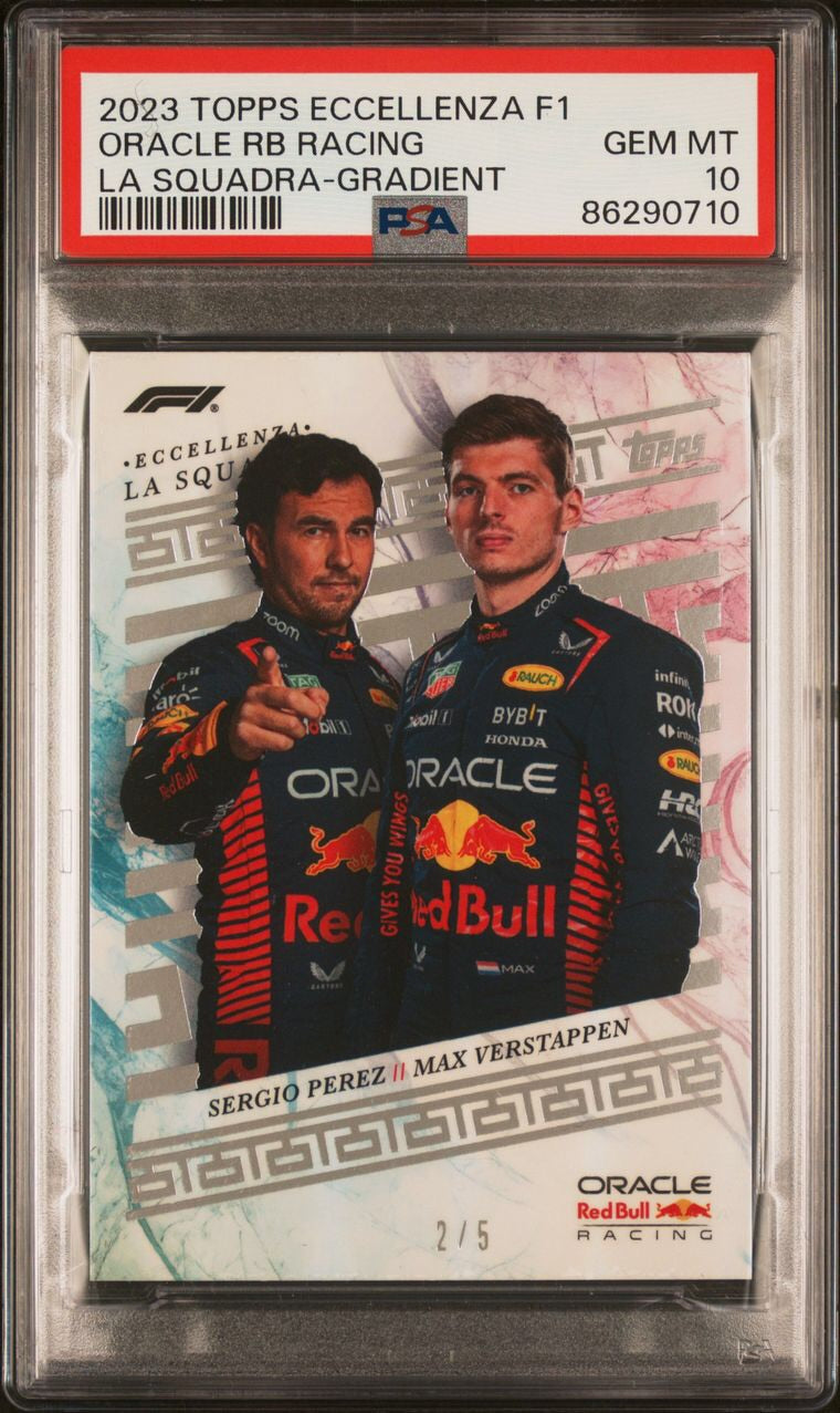 PSA 10 2023 Topps Eccellenza F1 La Squadra Gradient Verstappen/Perez #2/5 - Rare F1 Trading Card for Collectors & Racing Fans - Perfect for Display, Investment & Memorabilia Collections