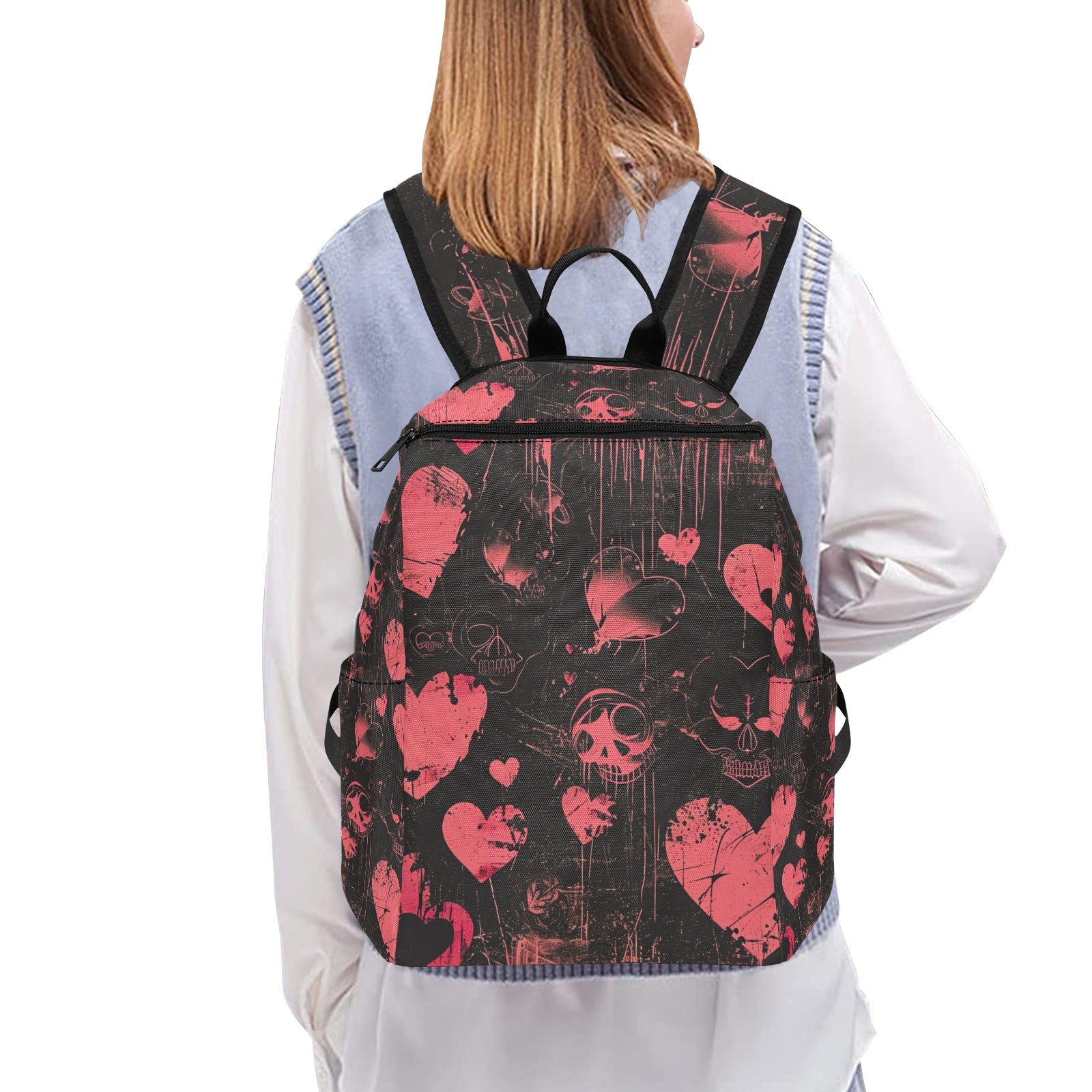 Faded Pink Hearts Lightweight Casual Backpack for Women & Teens - Stylish Daypack for School, Travel, and Everyday Use