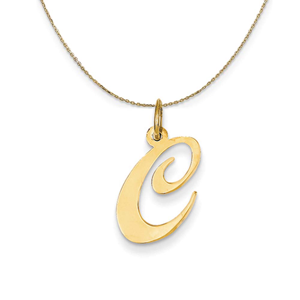 Black Bow Jewelry 14k Yellow Gold Ella Med Fancy Script Initial C Necklace - Perfect for Gifts, Anniversaries, and Everyday Elegance