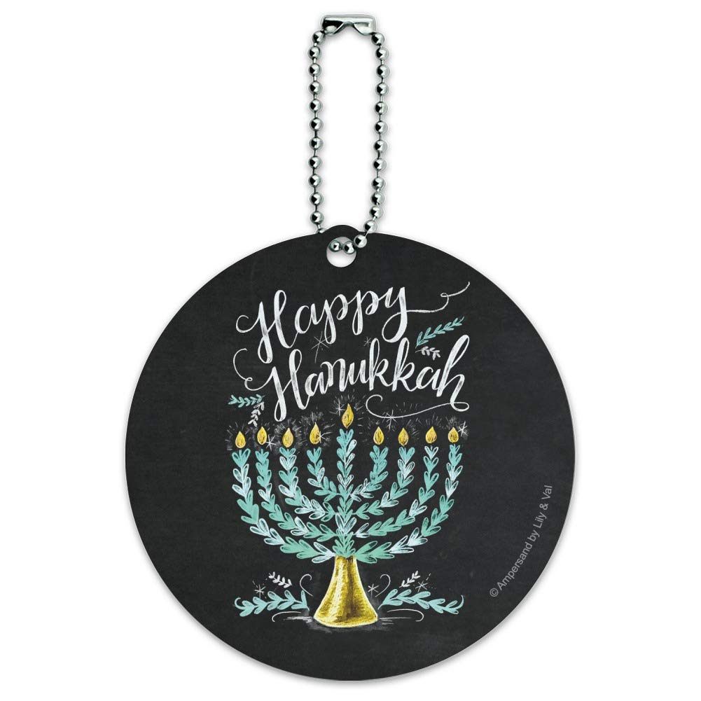 Happy Hanukkah Menorah Round Luggage ID Tag - Personalized Suitcase Name Tag for Carry-On Bags - Perfect for Travel, Vacation & Holiday Gift Giving