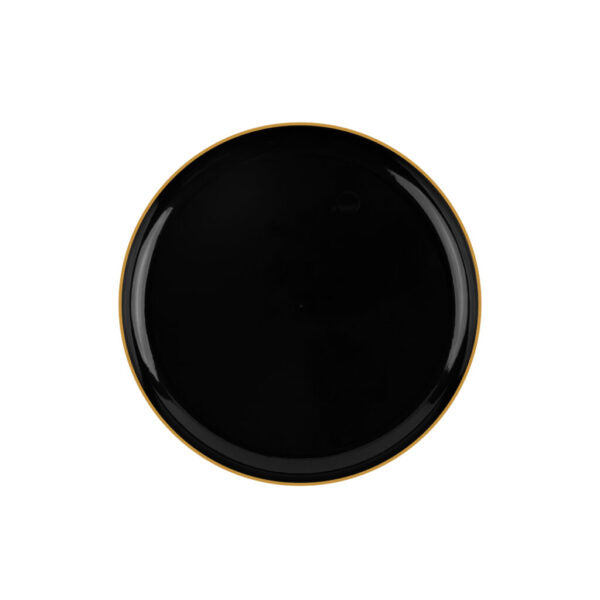 Premium Black & Gold Rim Round Plastic Dinner Plates - 10 Pack Set for Elegant Dining, Parties & Special Occasions