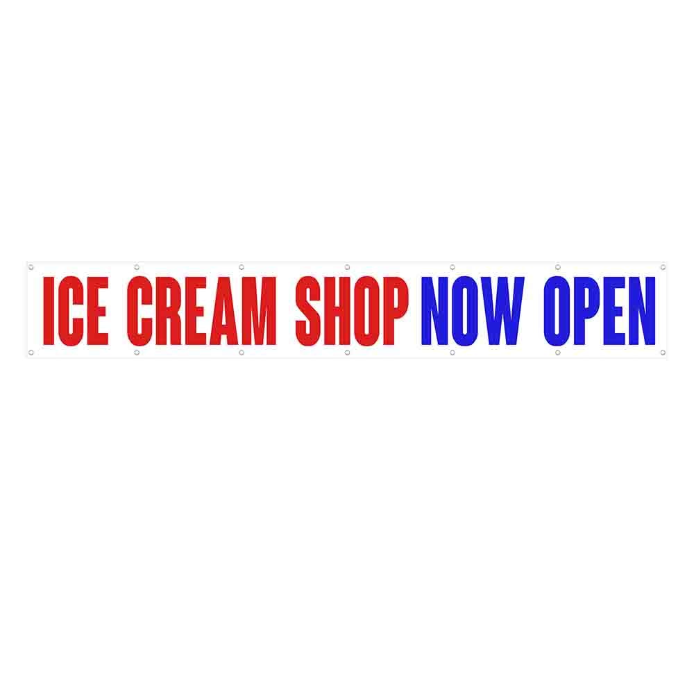 Extra Large 13 oz Heavy-Duty Vinyl Ice Cream Shop Banner with Metal Grommets - Single-Sided Grand Opening Sign for Storefronts & Events