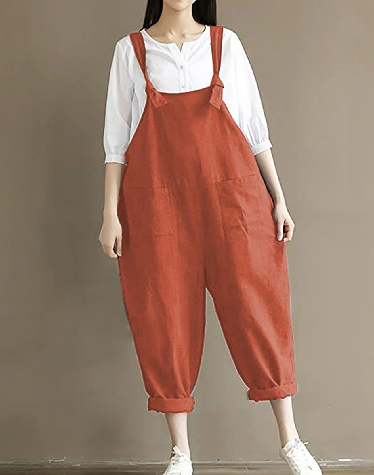 Aedvoouer Women's Plus Size Wide Leg Jumpsuit - Loose Cotton Linen Overalls with Bib Pants | Casual Outfit for Summer, Work & Streetwear Fashion