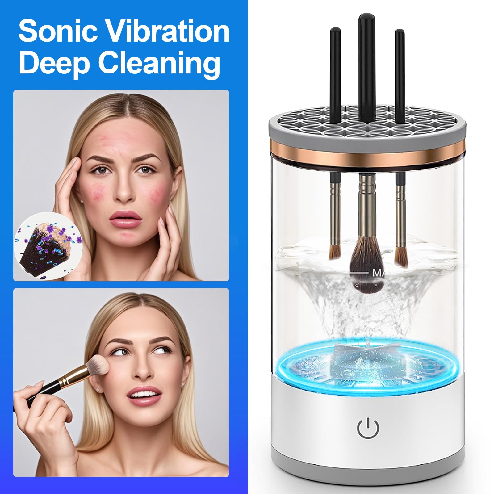 Electric Makeup Brush Cleaner Machine - Fast & Efficient Cleaning for All Brush Types | Keeps Brushes Hygienic & Skin Healthy | 1 Pack White | Perfect for Home, Salon & Travel Use