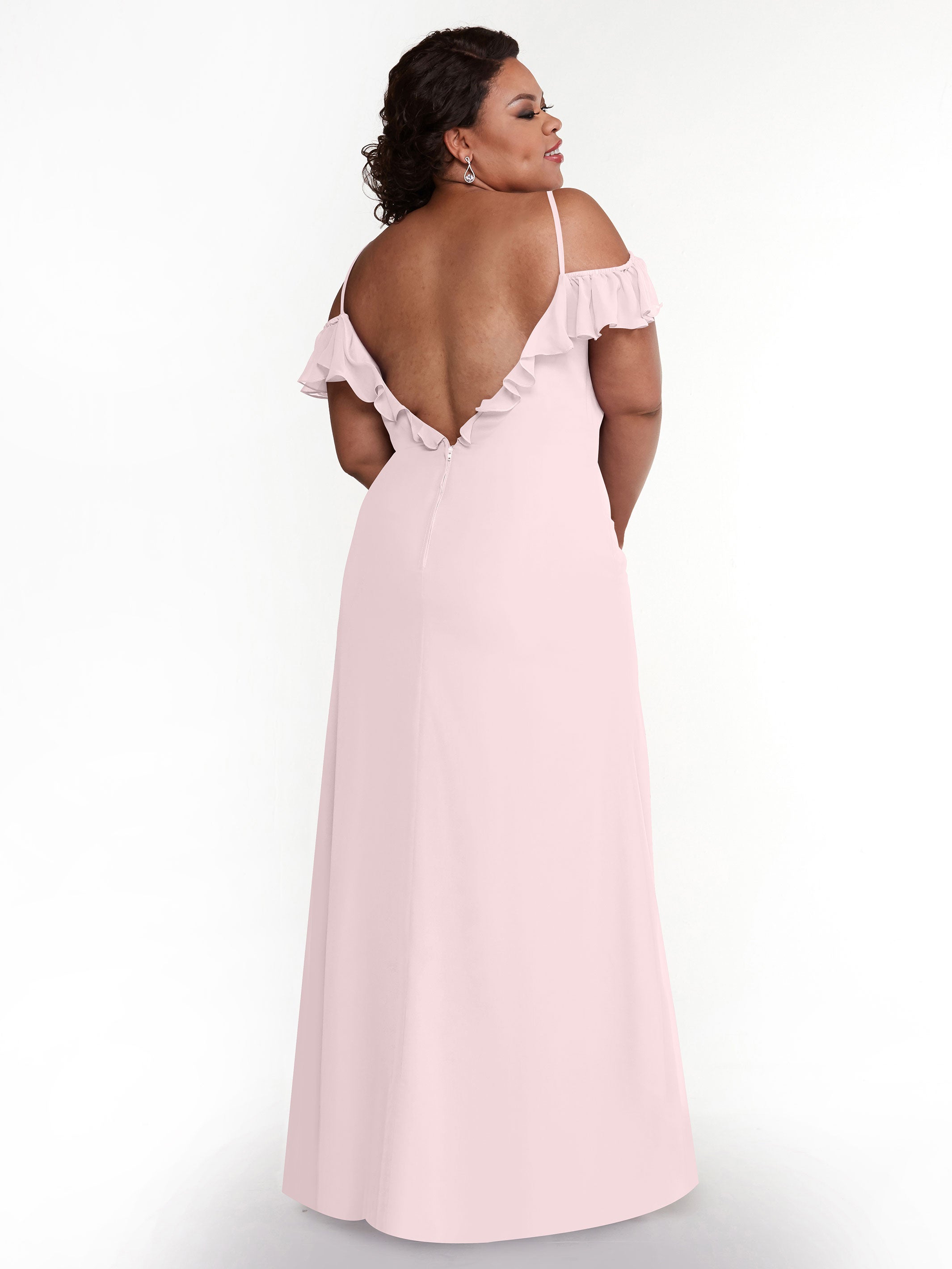 Elegant 80172 Chiffon Off-The-Shoulder A-Line Bridesmaid Dress with Ruffled Neckline - Perfect for Weddings, Formal Events & Special Occasions