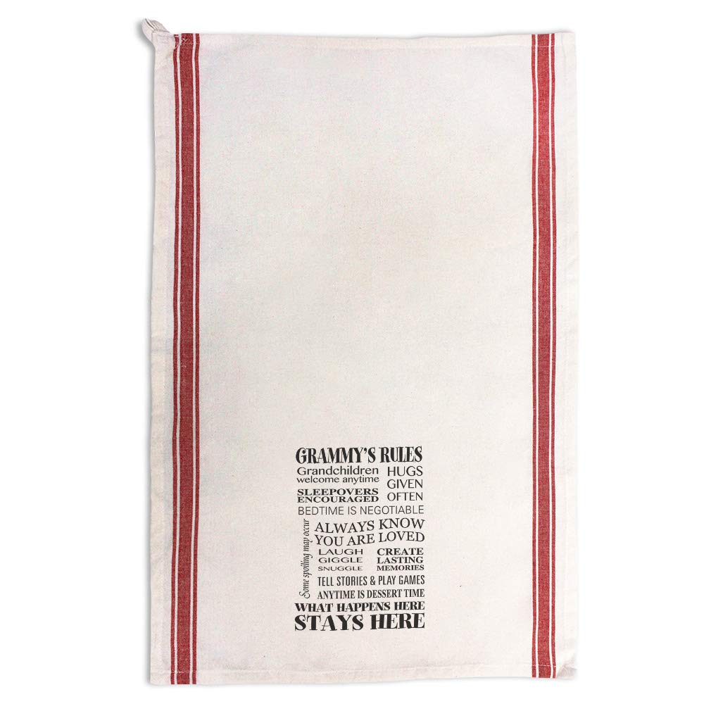 Custom Embroidered Kitchen Towels - Grammy's Rules Grandma & Family Dish Towels with Red Stripe Design - Perfect for Cooking, Cleaning & Gifting