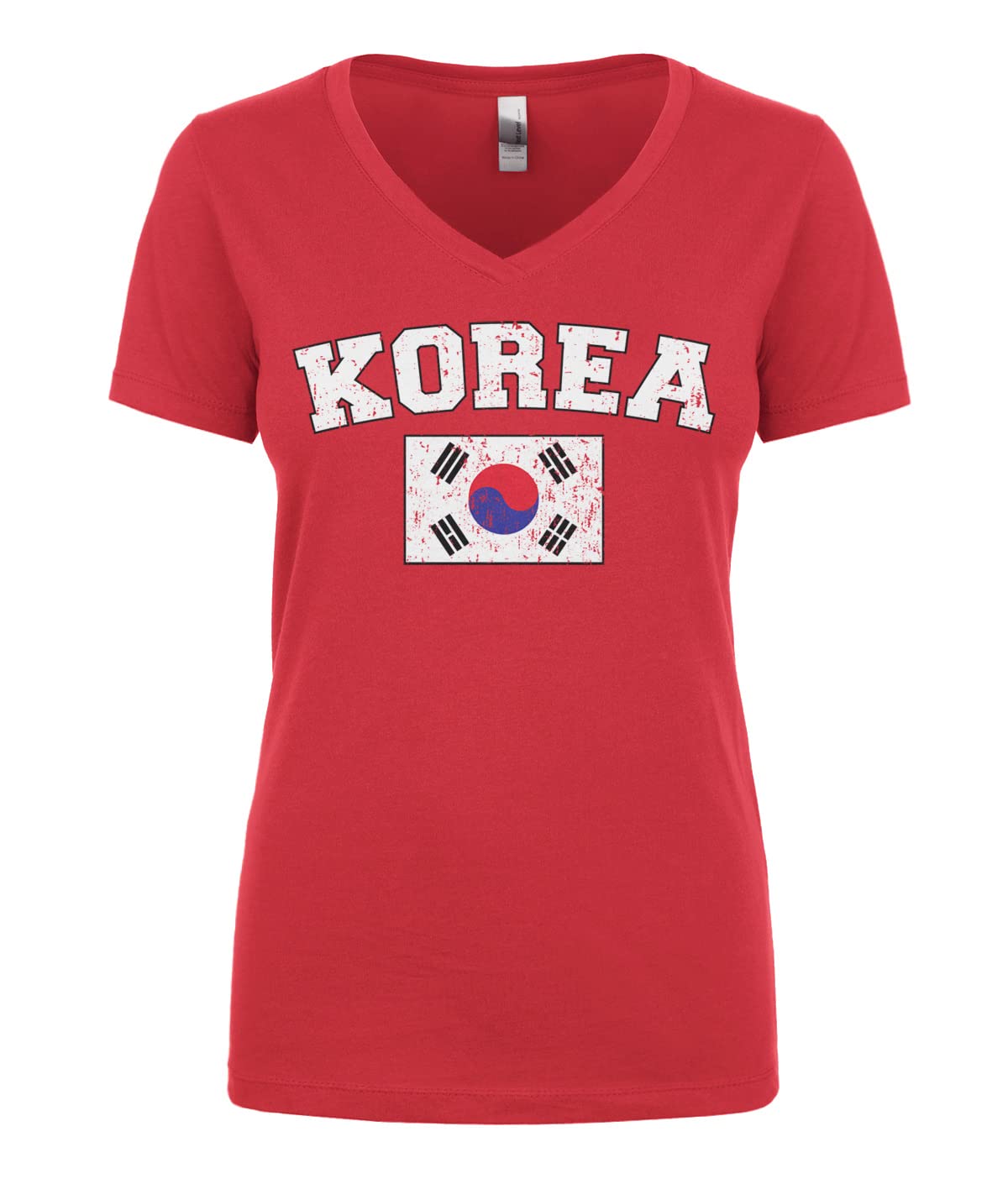 Cybertela Women's Faded Distressed South Korean Flag V-Neck T-Shirt | Korean Streetwear Fashion | Casual Wear & K-Pop Concert Outfit