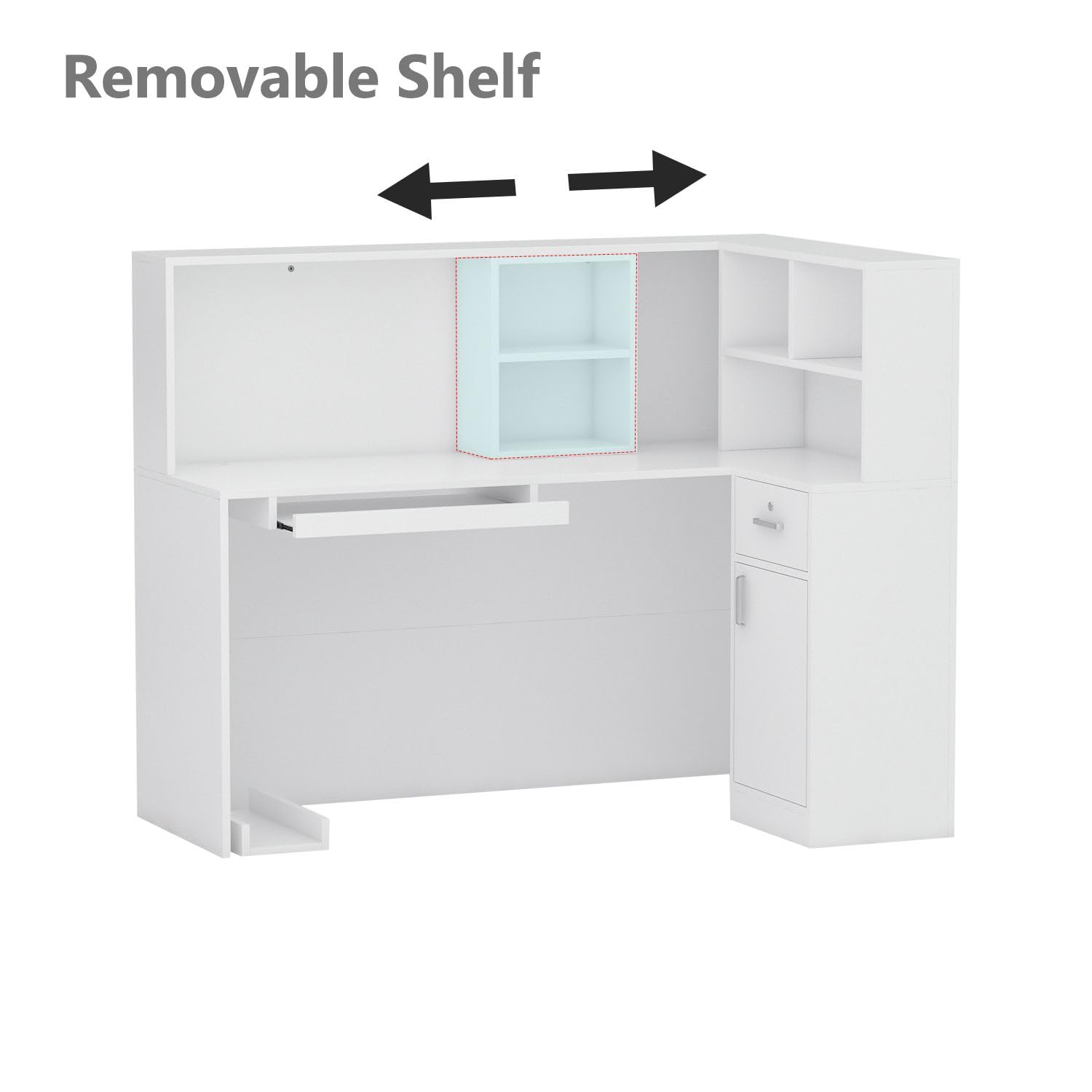 MOUMON L-Shaped Reception Desk with Storage, Keyboard Tray & Shelves - 55.9