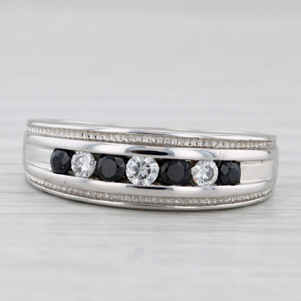 0.60ctw Blue Sapphire and Diamond Men's Wedding Ring - 14k White Gold Band - Size 10.5 - Perfect for Engagement, Anniversary, and Special Occasions