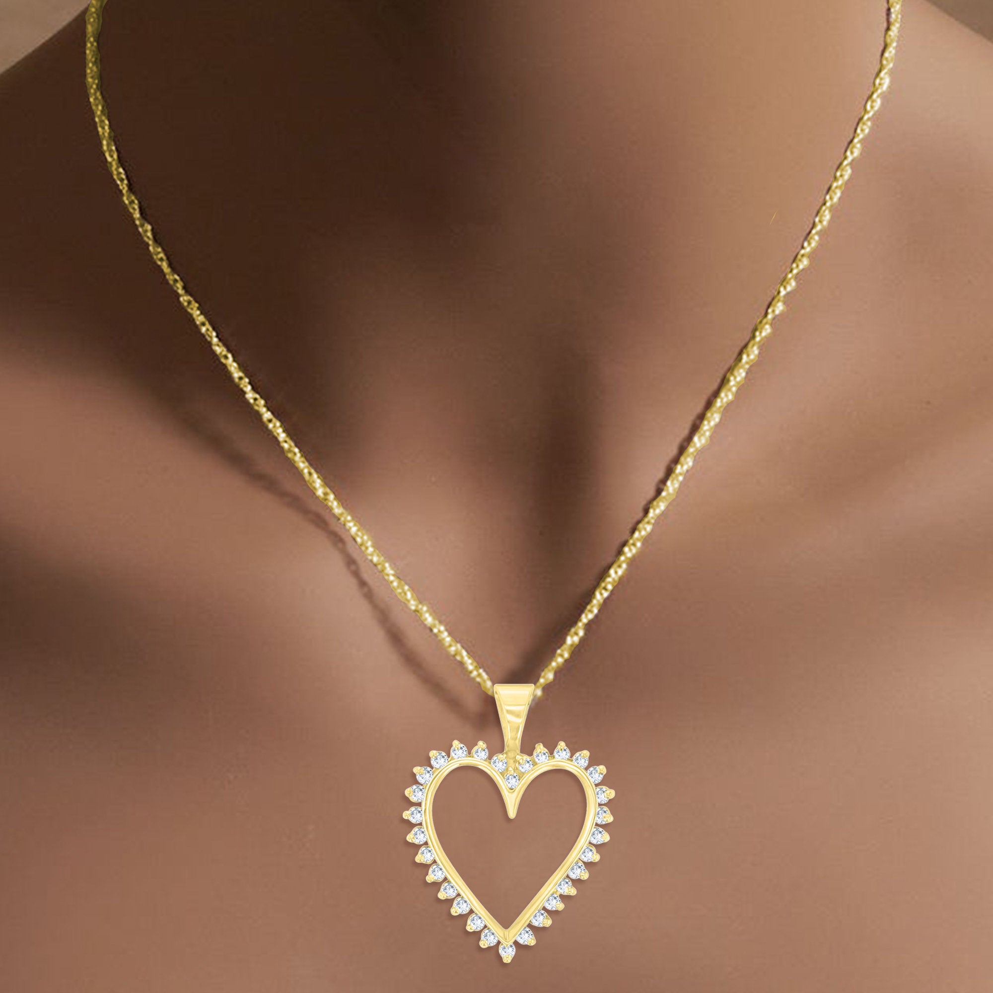 14K Yellow Gold Diamond Heart Pendant Necklace - 0.65cttw Cutout Design for Valentine's Day Gift & Anniversary Jewelry