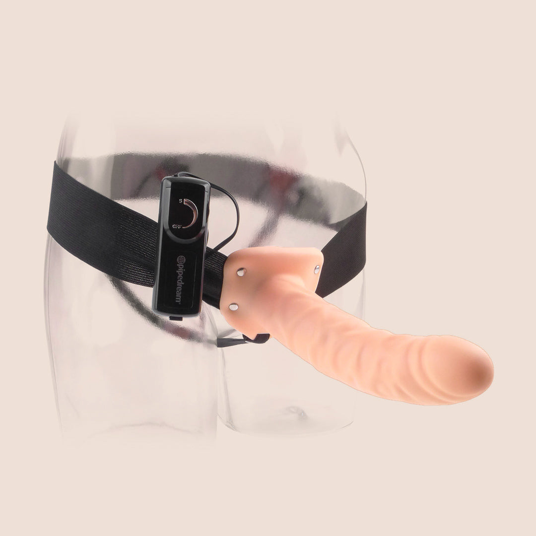 Fetish Fantasy 8 Vibrating Hollow Strap-On Dildo with Comfortable Elastic Harness - Perfect for Couples Play, Role Reversal & LGBTQ+ Intimacy