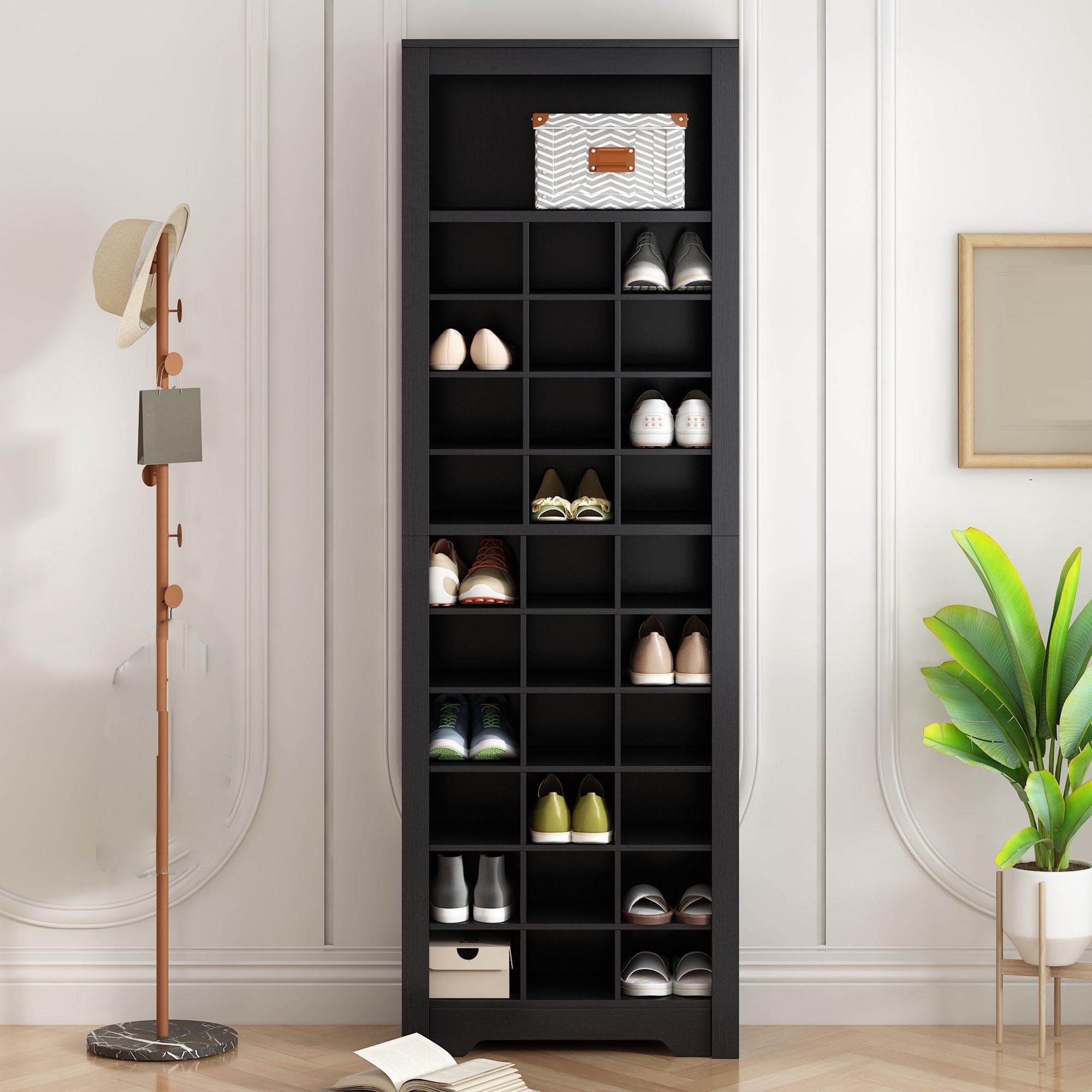 30-Slot Shoe Storage Cabinet - 10-Tier Free Standing Shoe Rack Organizer for Hallway, Bedroom & Entryway - Black - Perfect for Small Spaces & Closet Organization