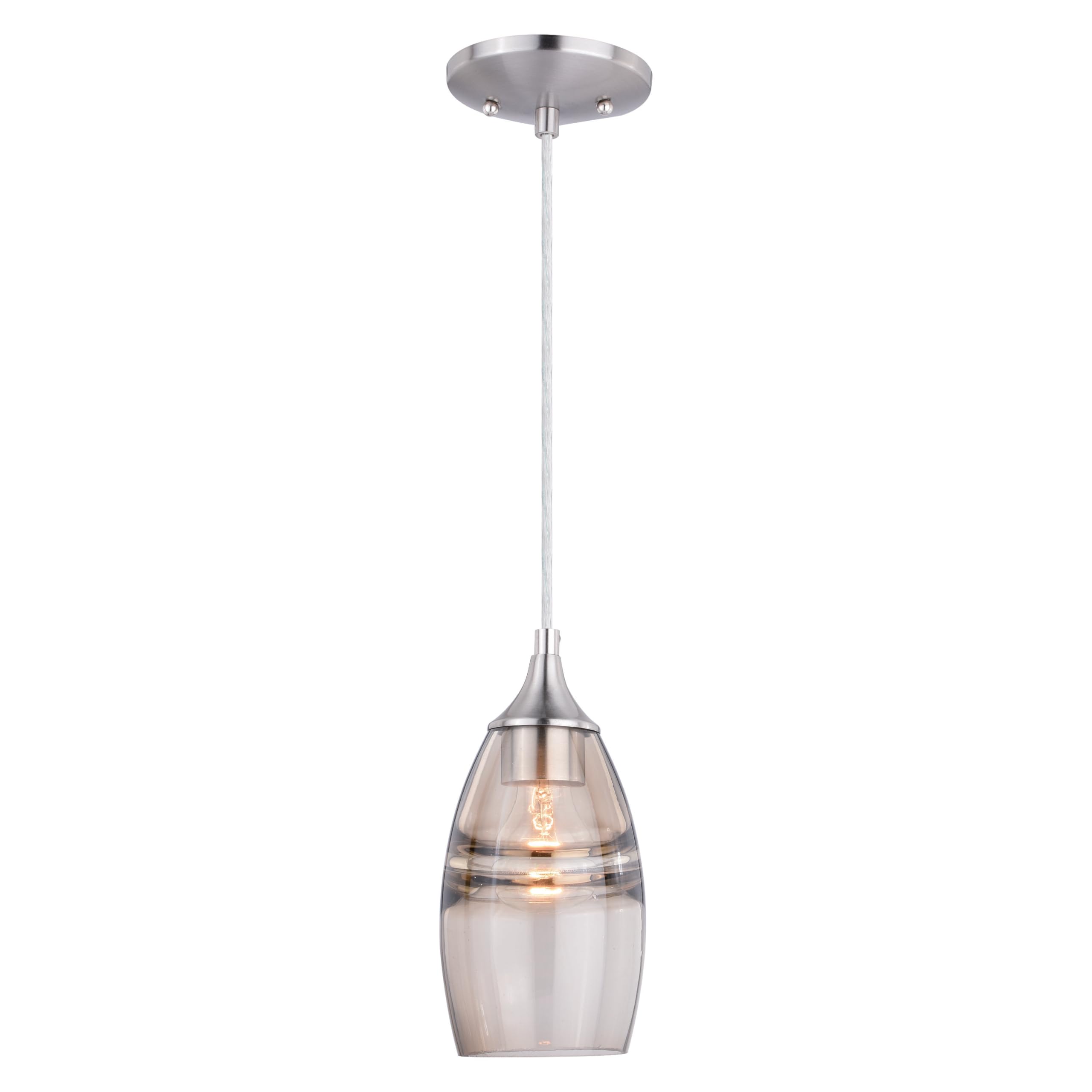 VAXCEL Milano Satin Nickel Mini Pendant Ceiling Light with Amber Fog Glass Shade - Modern Dining Room, Kitchen Island & Bedroom Lighting Fixture