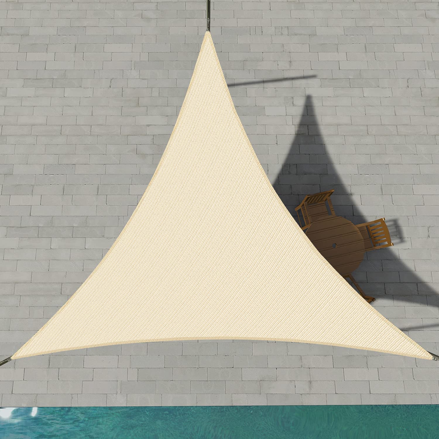 19' x 19' x 19' Beige Triangle Sun Shade Sail - 180 GSM UV Block Fabric Canopy Cover for Pergolas & Patios - Breathable, Durable Outdoor Shade Solution - Perfect for Backyard, Poolside & Garden Relaxation - Custom Sizes Available