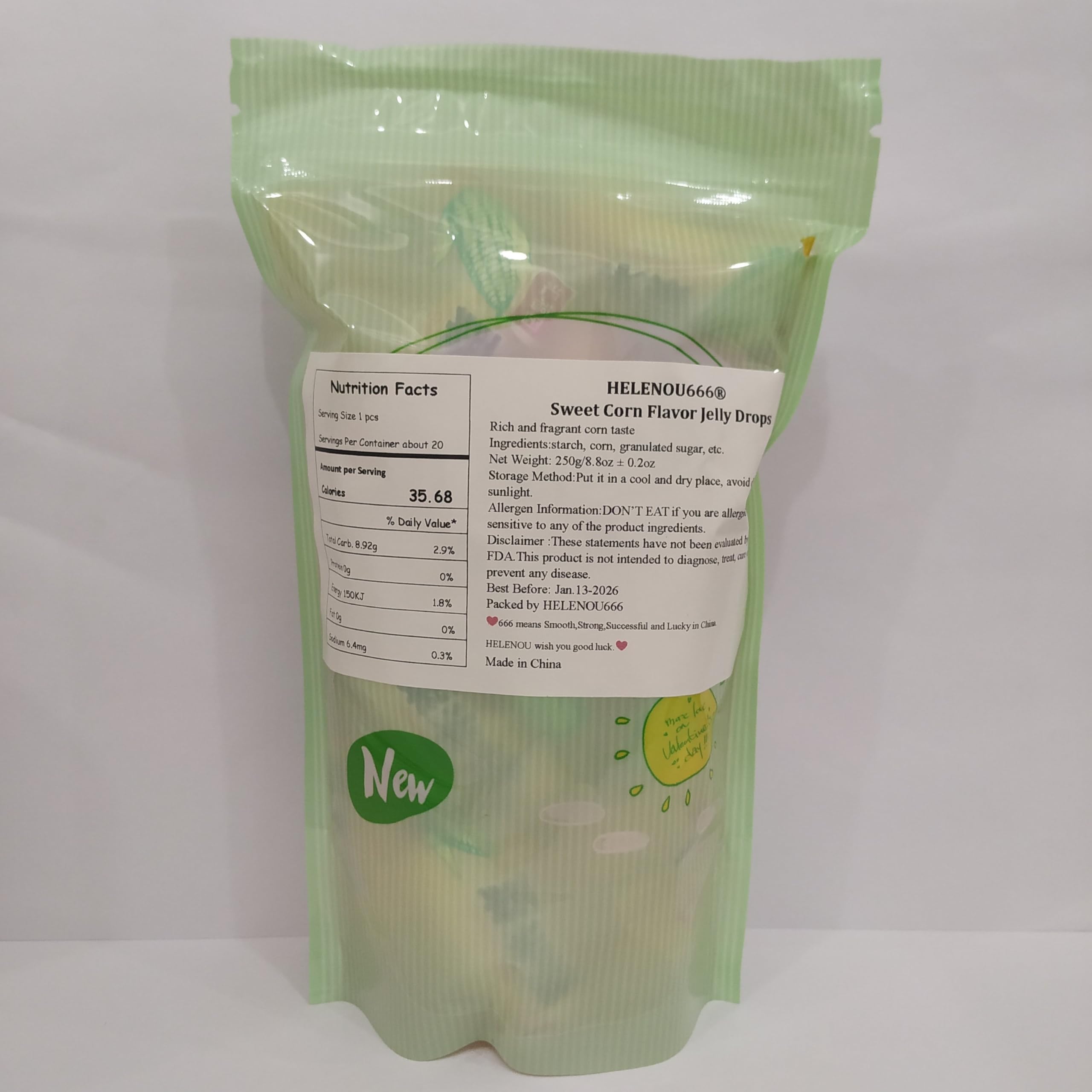 Helen Ou Chinese Snacks Candy - Sweet Corn Flavor Soft Candy & Jelly Drops 250g (8.8oz) | Authentic Asian Treats for Parties, Gifts & Snacking