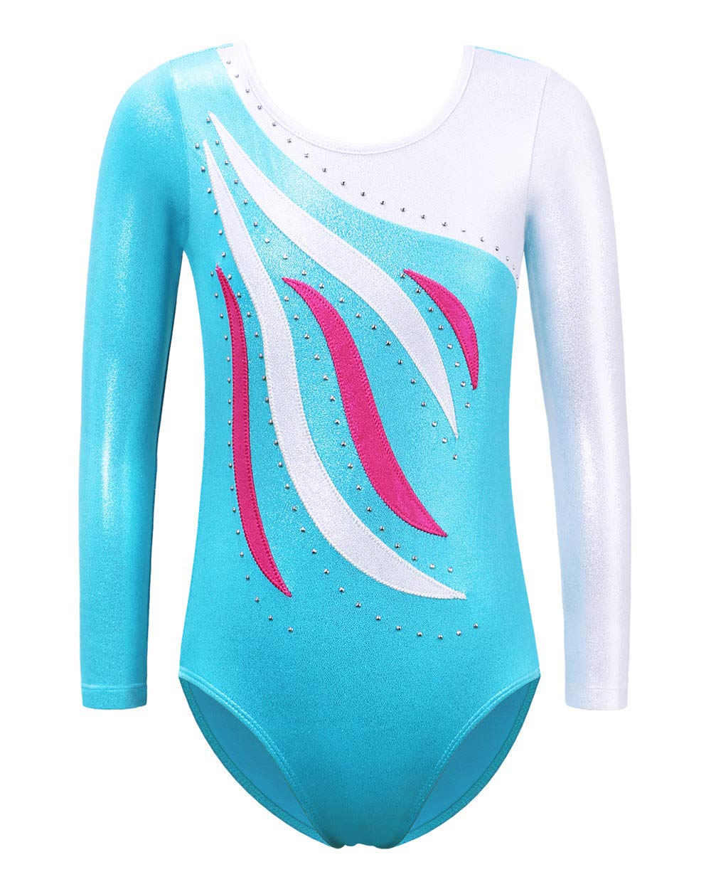 Girls Gymnastics Leotard with Embroidery - Shiny Aqua Rose Diamond Dancewear for Ballet, Cheerleading & Performance