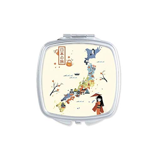 Traditional Japanese Cultural Map Mirror - Portable Double-Sided Compact Makeup Mirror with Glass (Ideal for Travel, Home Vanity & Gift Giving)