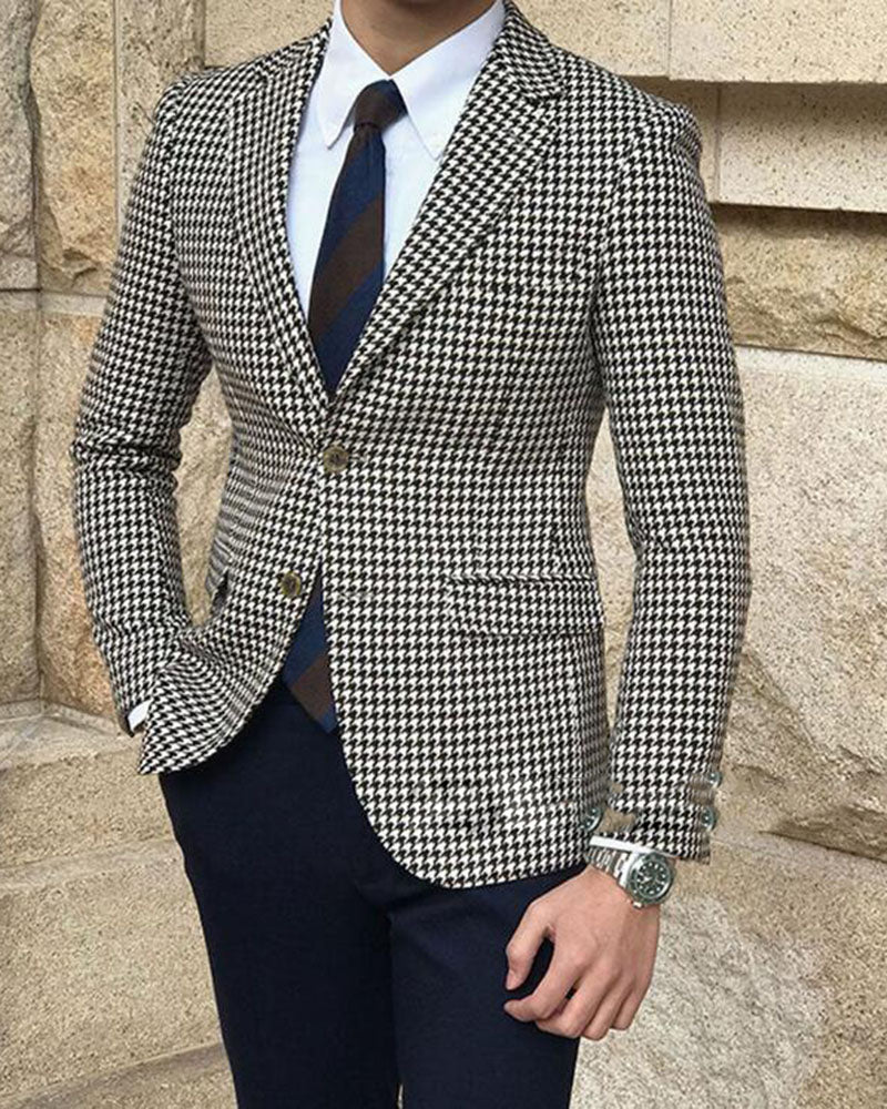 Stylish Houndstooth Suit for Men - 2 Piece Wedding Groomsmen Outfit (Jacket + Pants) - Perfect for Formal Events, Weddings & Business Occasions