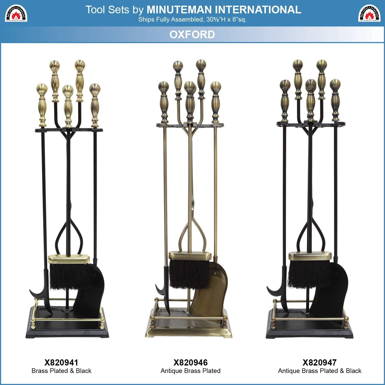 Premium Oxford 5-Piece Fireplace Tool Set - Polished Brass & Black Finish - Heavy Duty Fireplace Accessories for Wood Burning Stoves, Fire Pits & Home Decor