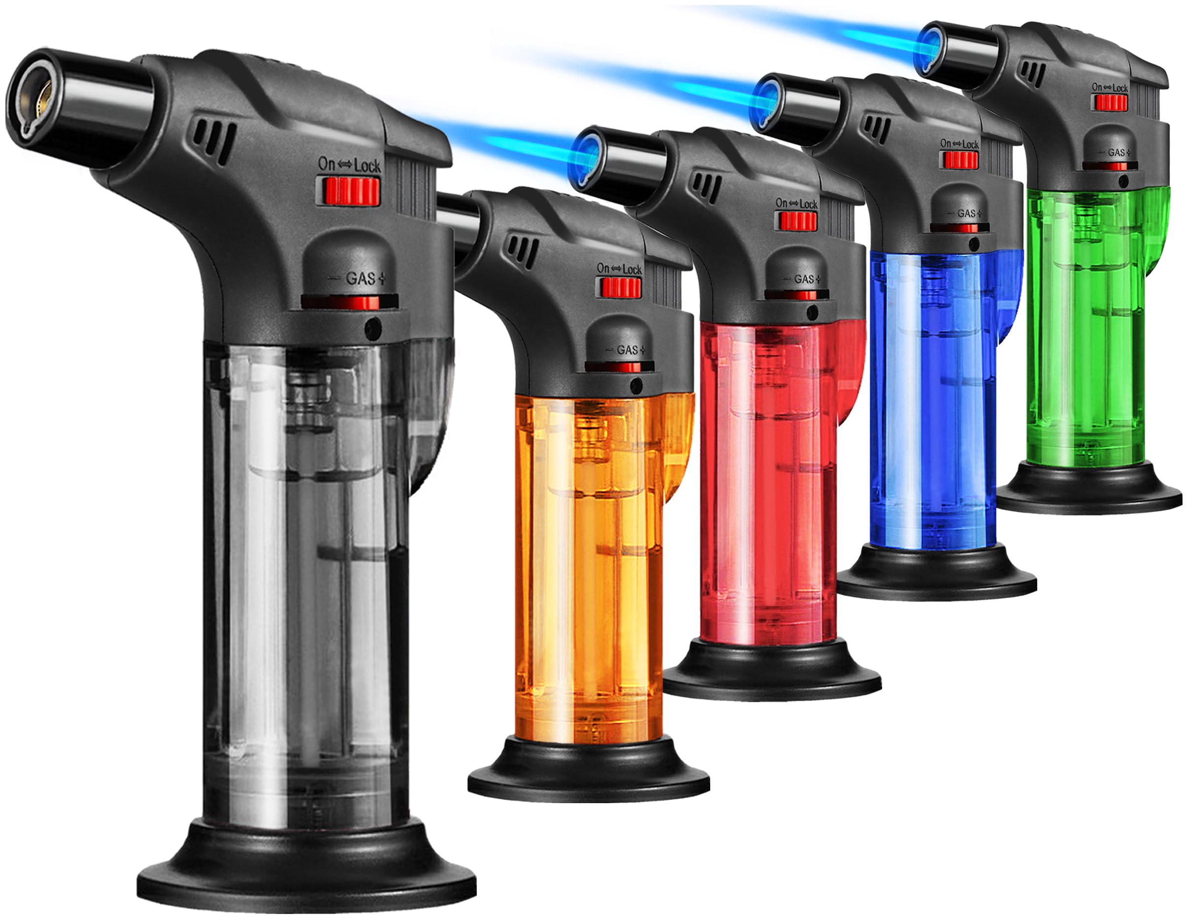 5 Pack Refillable Butane Torch Lighters - Windproof Single Jet Flame Lighter for Candle, Fireplace, Camping, BBQ & Kitchen Use - Multi-Purpose Mini Blow Torch (No Fuel Included) - Perfect for Outdoor Adventures & Home Cooking