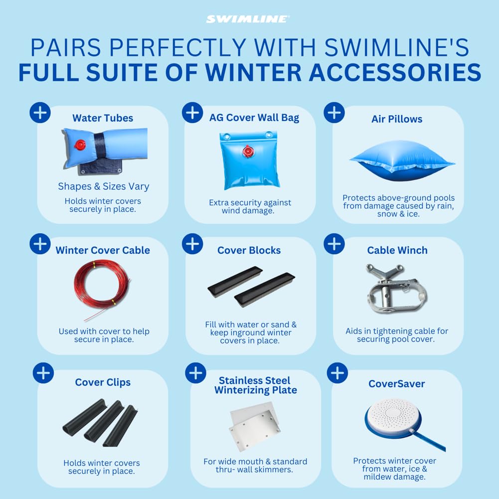 SWIMLINE HYDROTOOLS Silver King Heavy Duty Above Ground Pool Cover - 37 FT Round, Silver/Black, Includes Winch & Cable, UV Protection for 33-37 FT Pools | Durable Winter Protection for Inground & Above Ground Swimming Pools