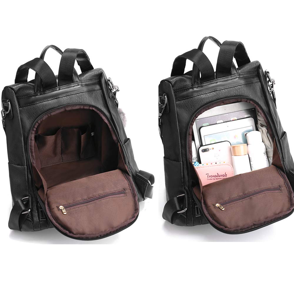 Women's Anti-Theft PU Leather Backpack Purse - Waterproof Casual Shoulder Satchel Daypack for Travel, Work & College (Brown) | Stylish Rucksack for Commuting, Shopping & Outdoor Activities