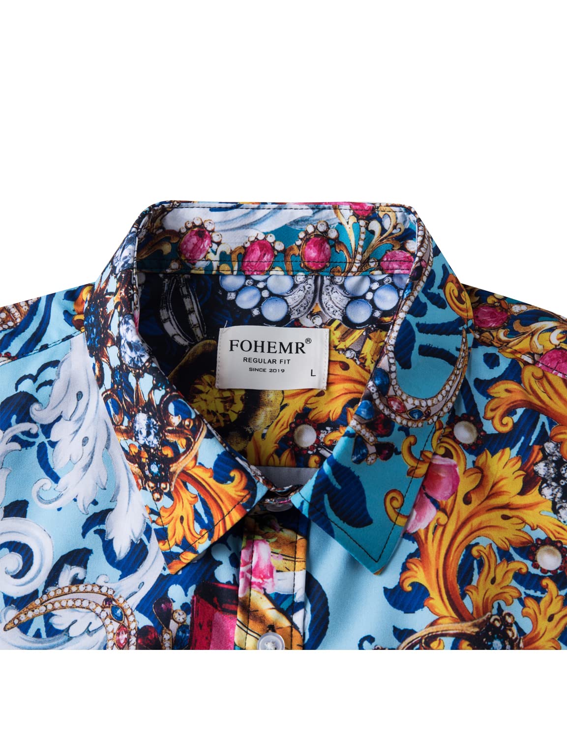 Luxury Men's Black & Gold Baroque Chain Print Short Sleeve Dress Shirt - Formal & Casual Button Down Shirt for Office, Party, and Special Occasions