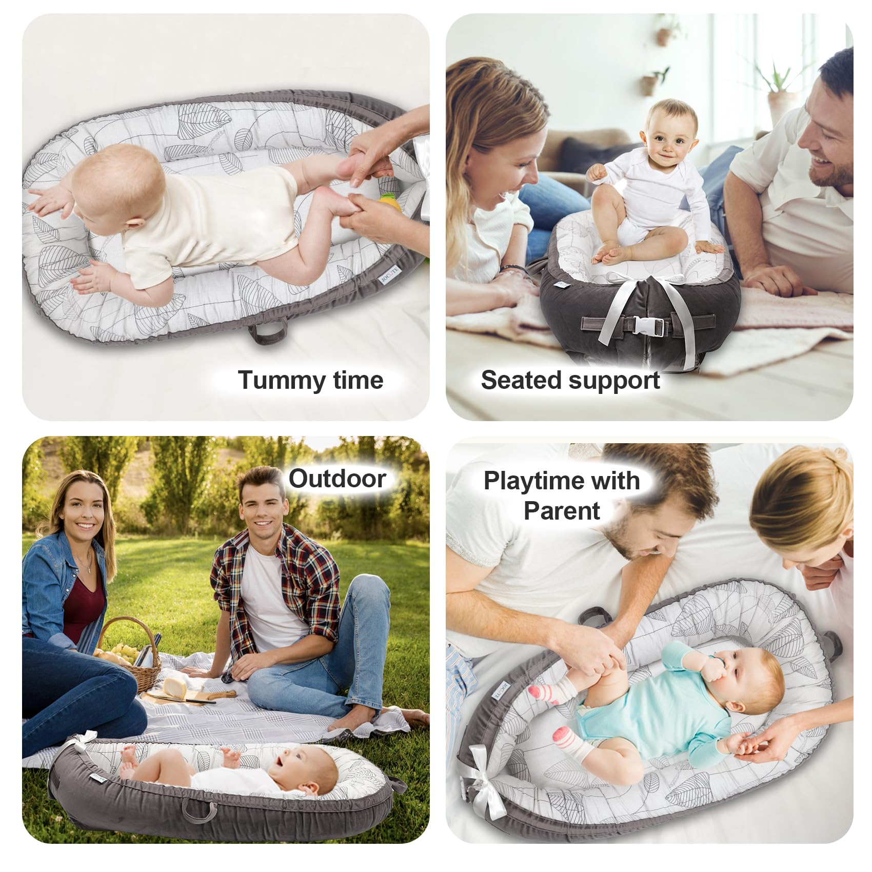 Portable Baby Lounger Cover - Adjustable & Soft Infant Snuggle Lounger with Leaf Design - Perfect Baby Shower Gift for Newborns - Ideal for Nursery, Travel & Playtime