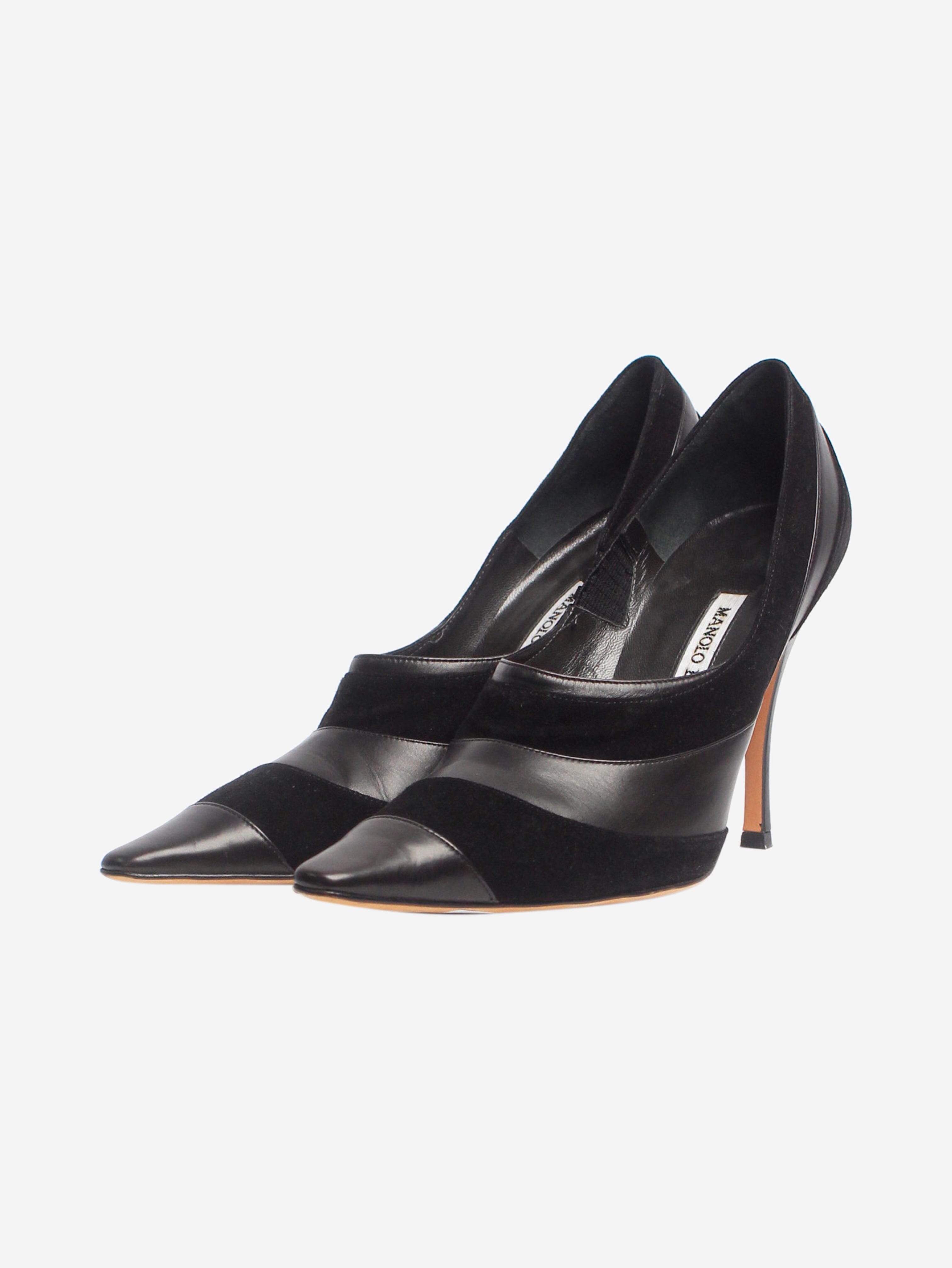 Stylish Black Suede & Leather Pumps Women's Size EU 37.5 (US 7.5) - Perfect for Office, Party & Formal Occasions