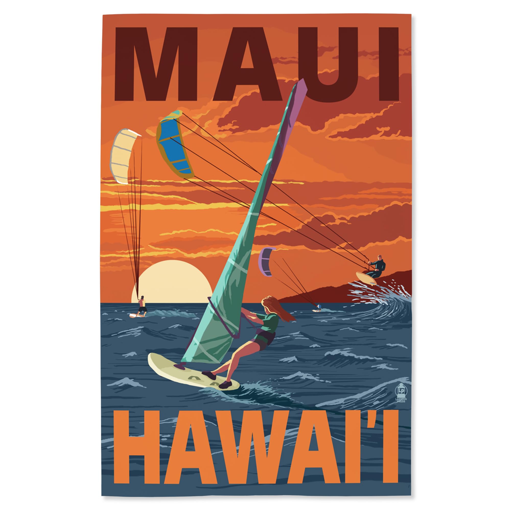 Lantern Press 16x24 Inch Giclee Art Print - Maui Hawaii Sunset Windsurfers Wall Decor | Perfect for Beach House, Living Room & Office Wall Art