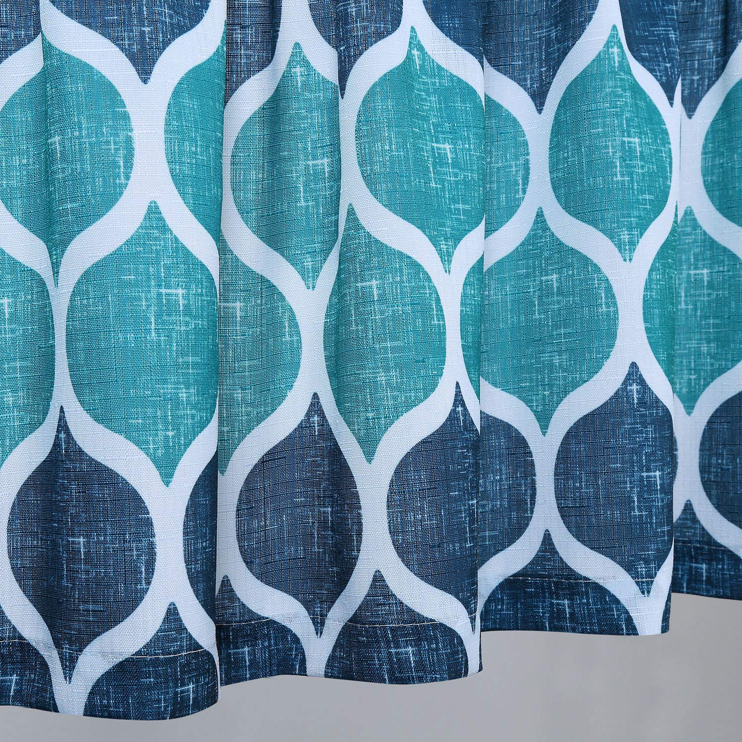 CAROMIO 36 Inch Geometric Printed Cafe Curtains for Kitchen & Bathroom - Navy/Teal Half Window Tier Curtains | Perfect for Small Windows, French Doors & Cozy Home Decor