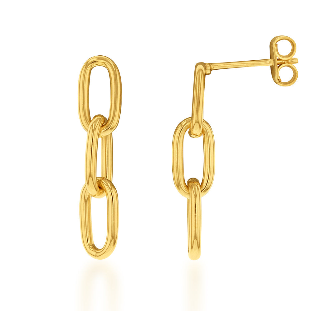 9ct Silver Filled Yellow Gold Belcher Link Drop Earrings 2.5cm - Elegant Dangle Earrings for Women, Perfect for Parties, Weddings & Everyday Wear