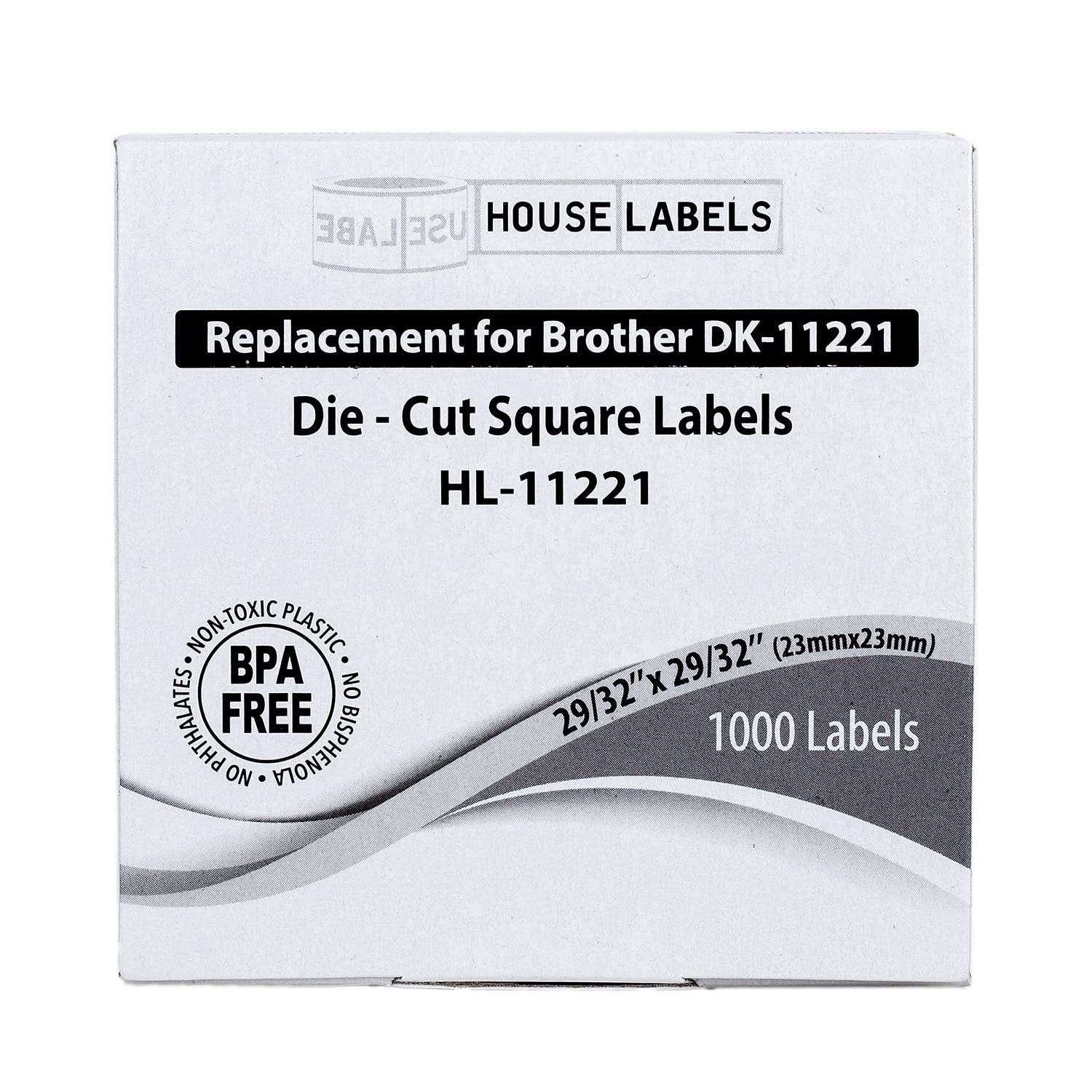 HOUSELABELS Compatible with Brother QL DK-1221 Label Printer - 1000pcs 23x23mm Square Sticker Labels (24 Rolls) with 1 Reusable Cartridge - Perfect for Office, Shipping, Inventory & Product Labeling