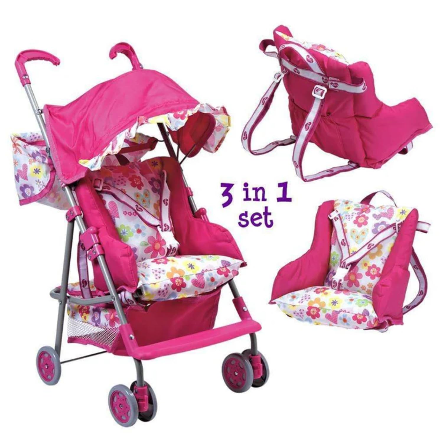 Adora 3-in-1 Convertible Baby Doll Stroller - Premium Quality Doll Accessories with Car Seat & Backpack Carrier - Perfect Birthday Gift for Girls Age 3+ | Great for Indoor Play, Outdoor Walks & Imaginative Role Play