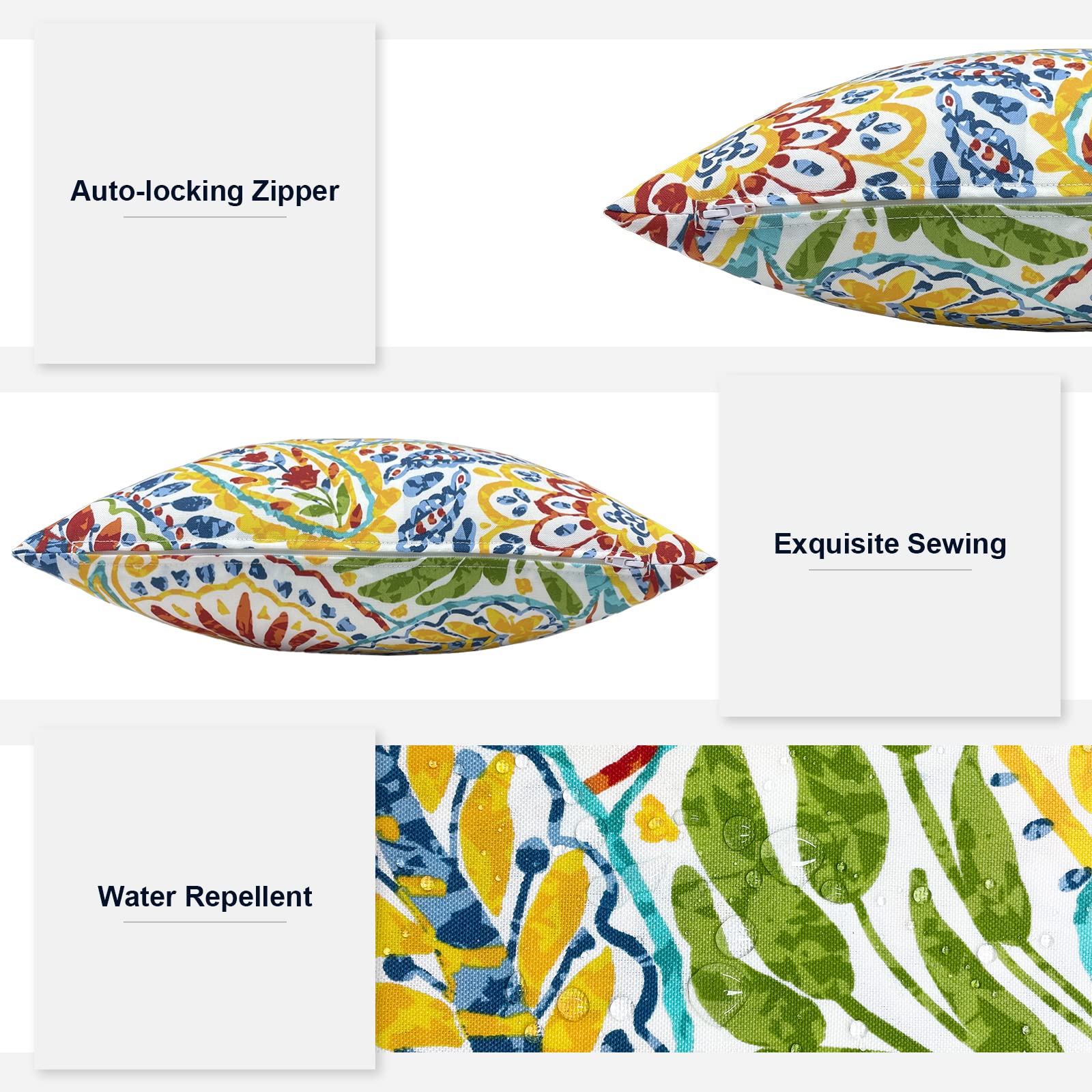 Waterproof Outdoor Throw Pillows 16x16 Inch - Set of 2 Paisley Printed Patio Cushions with Removable Covers, All-Weather Garden Sofa Pillows for Porch, Deck, Poolside & Backyard Furniture Decor