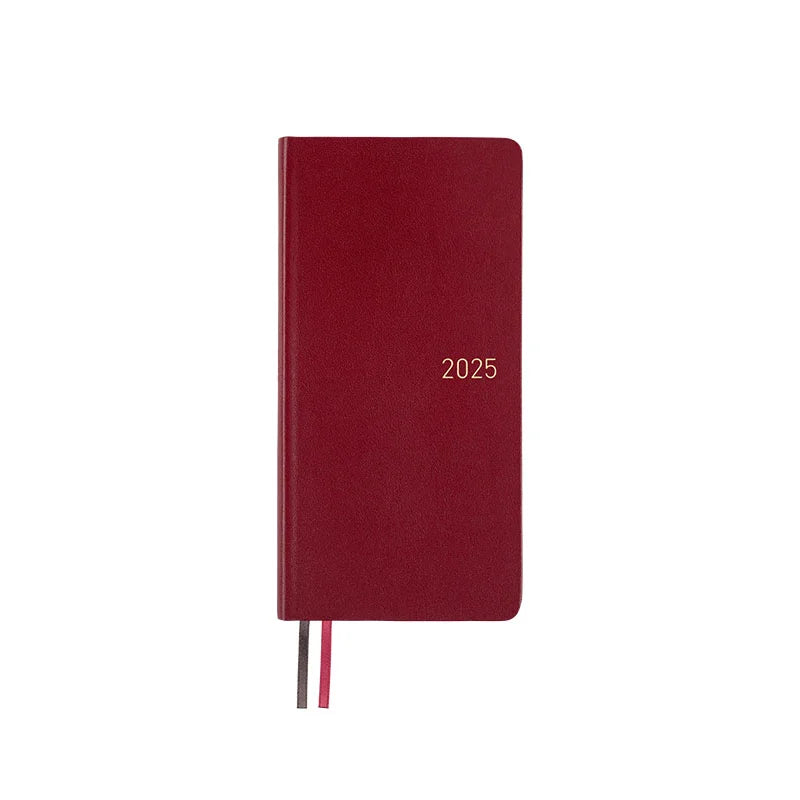 Hobonichi Techo 2025 Leather Planner - Pomegranate Weeks Hardcover, Weekly Horizontal Layout (January Start, Monday Start) | English Edition | Perfect for Journaling, Productivity & Time Management