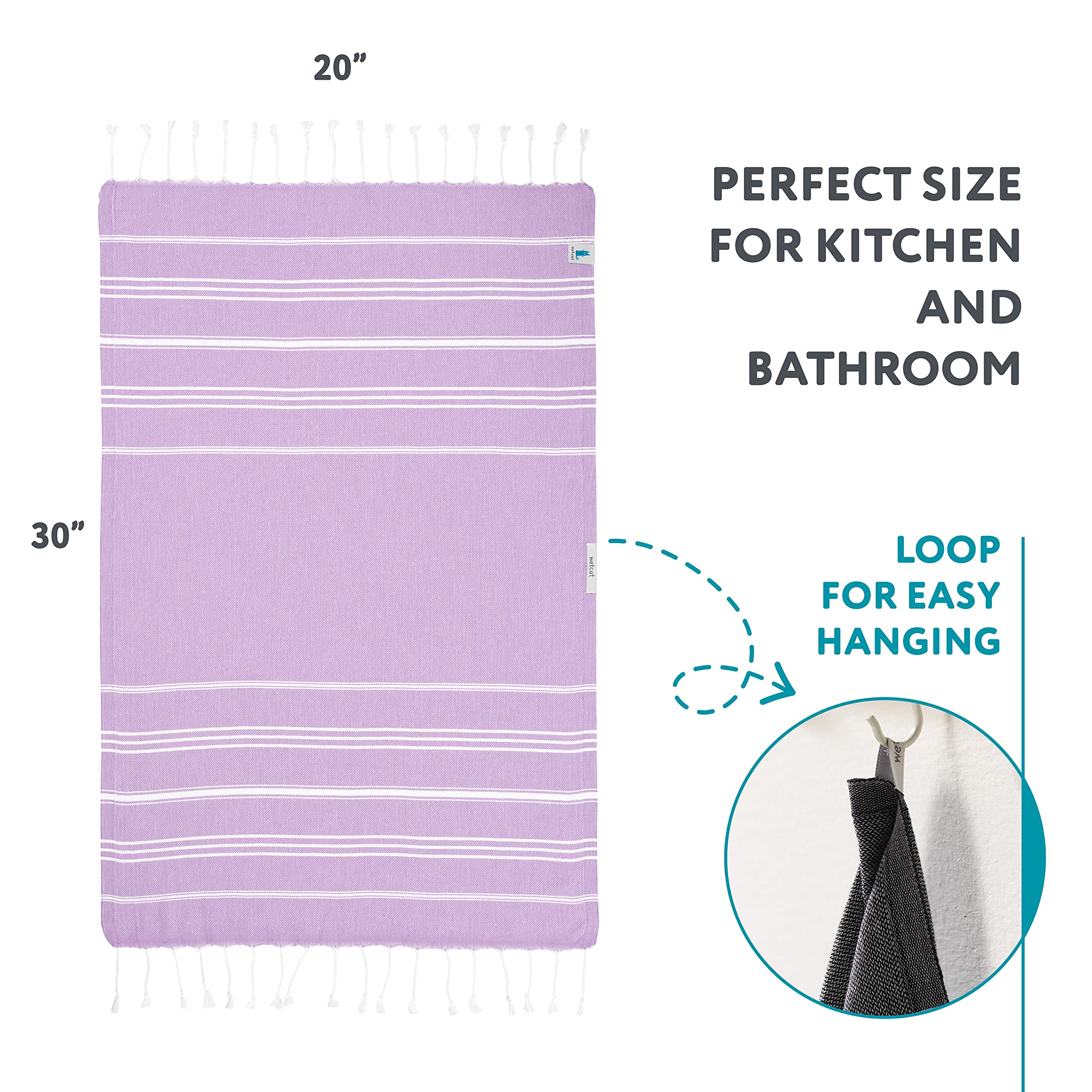 Premium WETCAT Turkish Hand Towels Set of 2 - 100% Cotton, Quick Drying, Pre-Washed (20