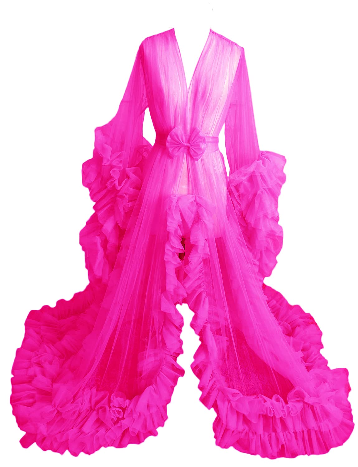 Elegant Women's Long Wedding Scarf & Lingerie Dress - Sheer Illusion Puffy Robe Nightgown for Bridal Shower, Honeymoon & Romantic Occasions
