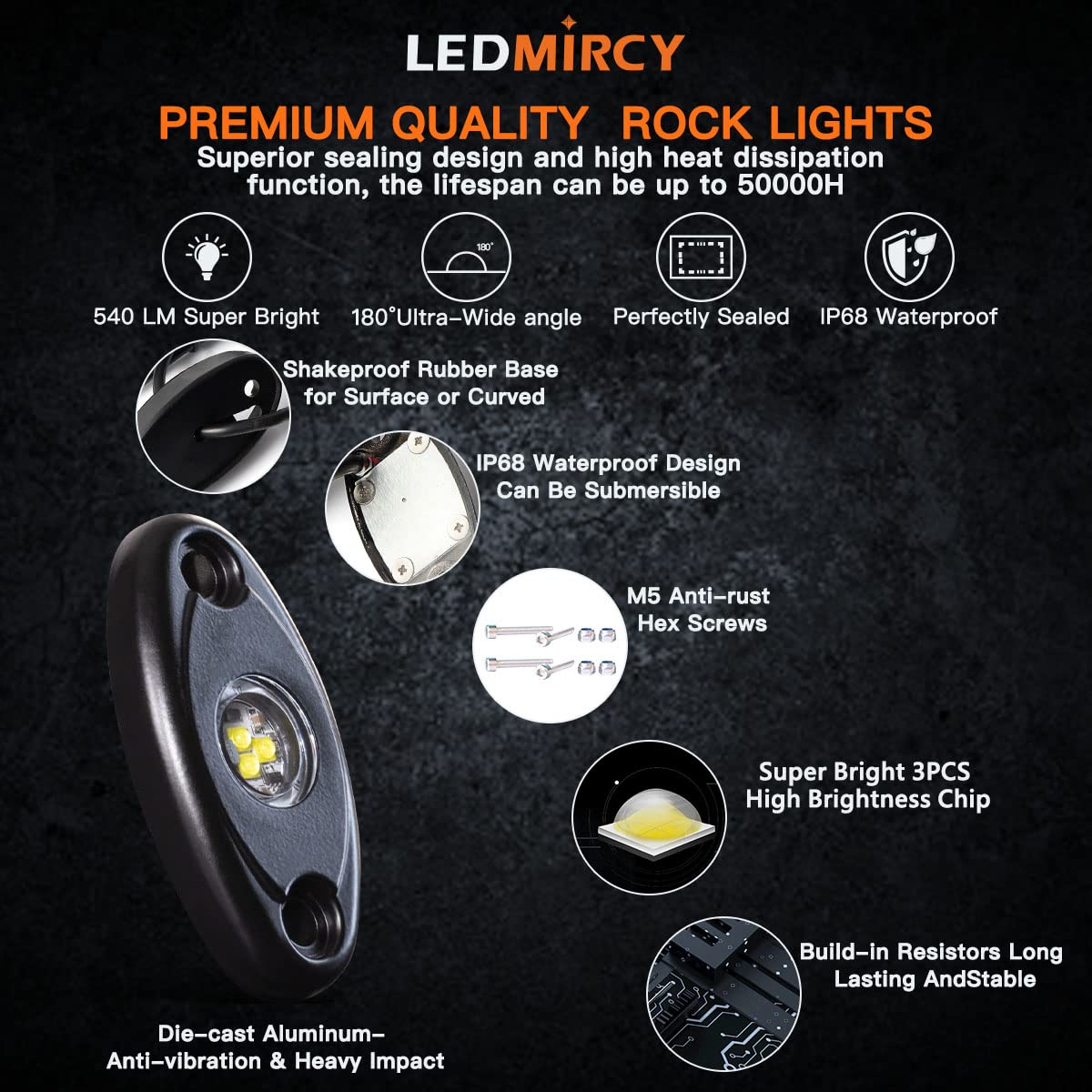 10PCS White LED Rock Lights - Waterproof High Power Neon Off Road Lights for Truck, RZR, ATV, SUV, Boat - Perfect for Trail Rig, Night Off-Roading & Underbody Lighting (Pack of 10, White)