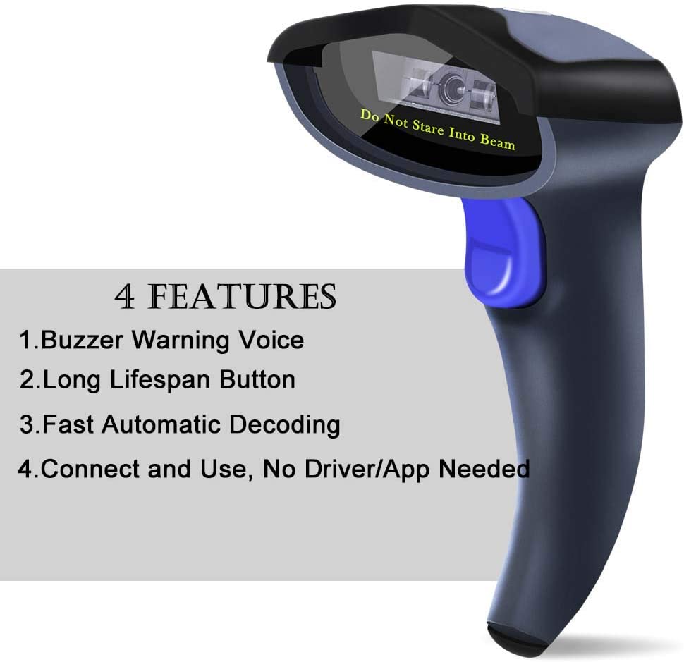 W3 1D USB Barcode Scanner - Fast & Accurate QR Code Reader for Retail, Warehouse, and Inventory Management | Compatible with PC, POS, and Android Devices