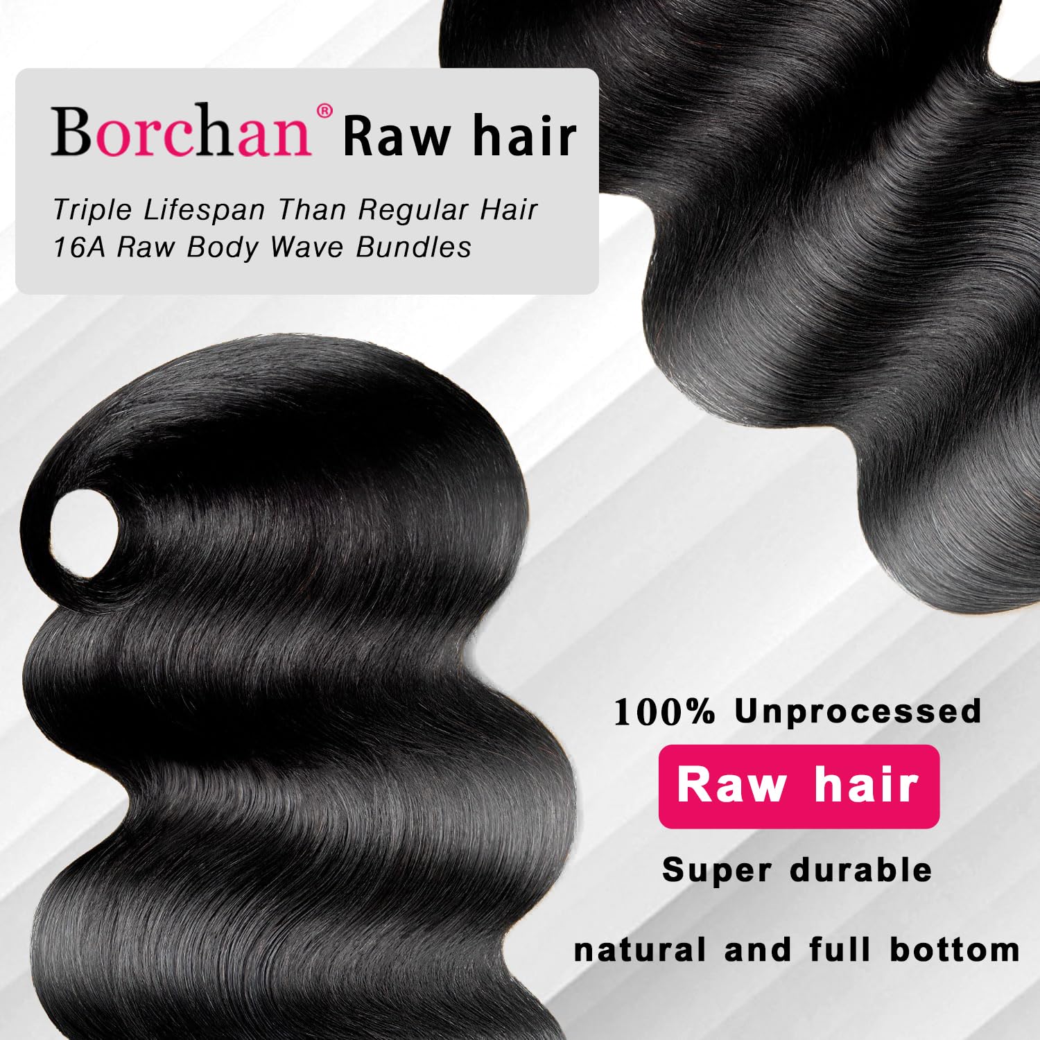 Borchan 4 Bundles Body Wave Human Hair Weave 14-20 Inch | 100% Unprocessed Brazilian Virgin Hair | 16A Grade Natural Black Color | Perfect for Sew-in Weaves, Wigs & Hair Extensions | Best for Salon & Home Use