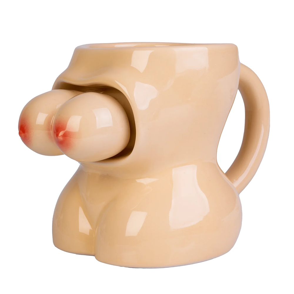 Funny 3D Bouncing Boobs Coffee Mug - Novelty Rude Ceramic Cup for Office Pranks & Gag Gifts - Perfect for Birthday Parties, Bachelor Parties & White Elephant Exchanges