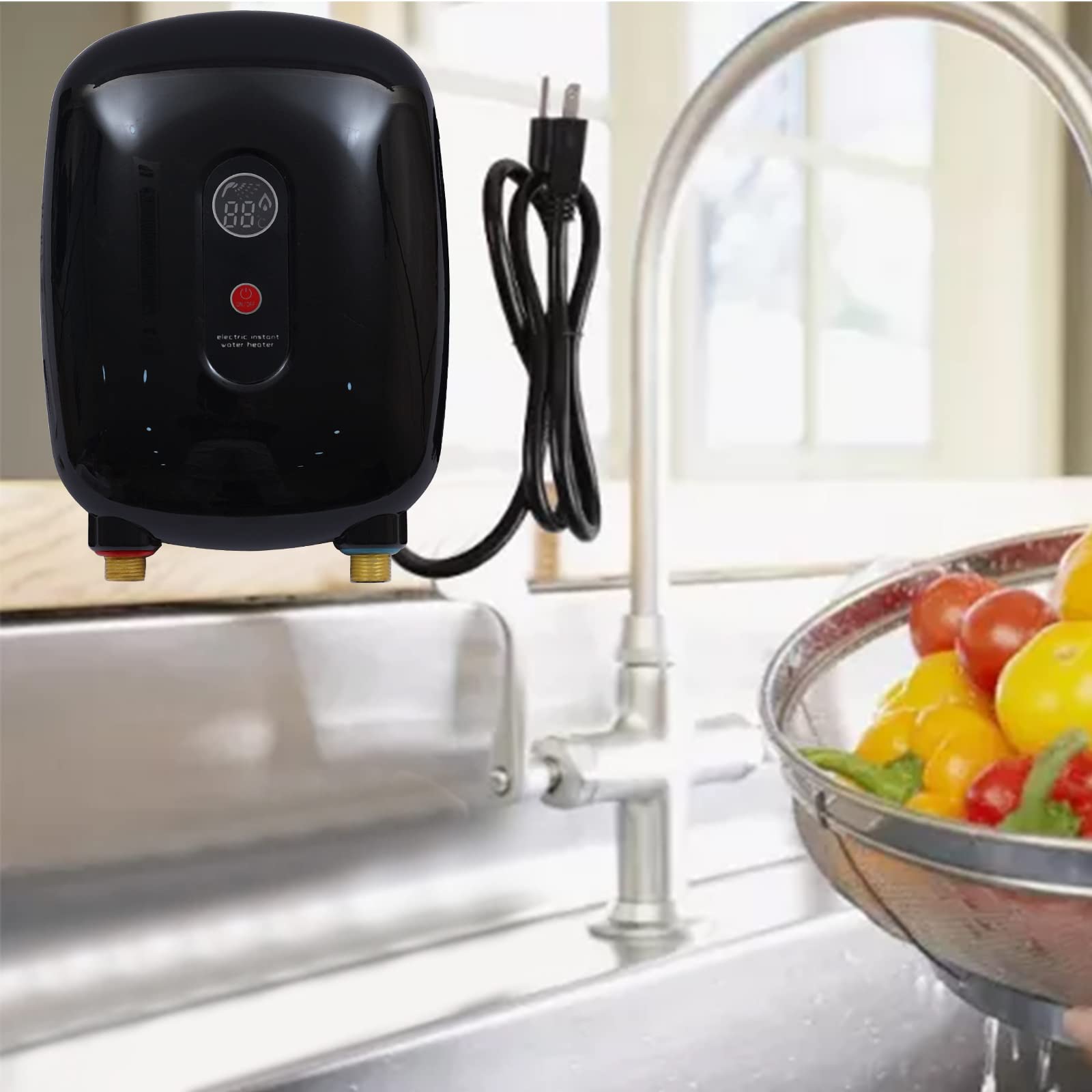 **Mini Electric Tankless Water Heater - 110V 3000W Instant Hot Water Heater with LCD Display for Kitchen Sink, Bathroom, RV & Camping (Black)**