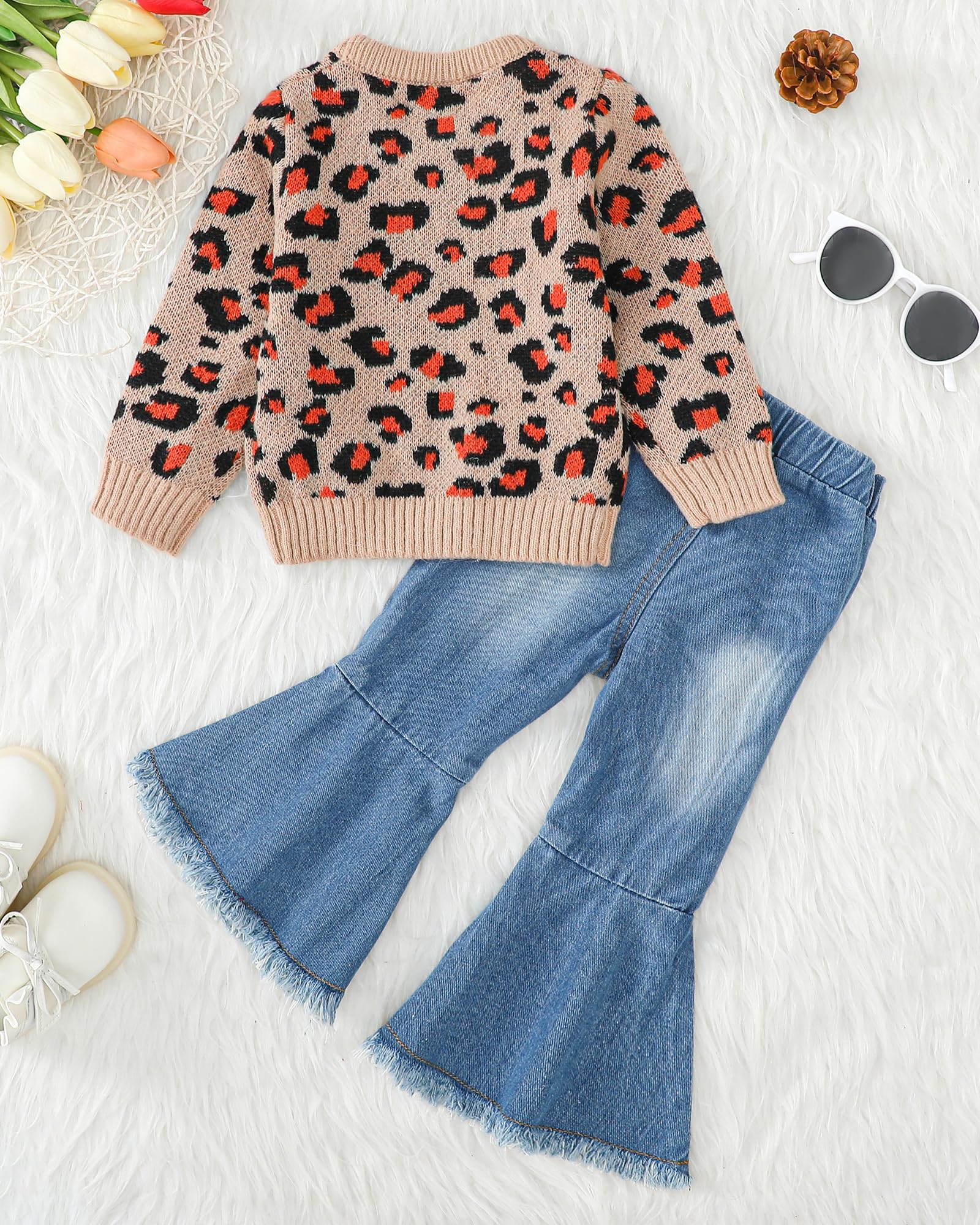 Mioglrie Toddler Girl Winter Outfit Set - Cozy Pullover Sweater & Flare Jeans for Baby Girls | Cute Denim Outfits & Baby Gift Ideas | Perfect for Holiday Photos, Playdates & Winter Adventures