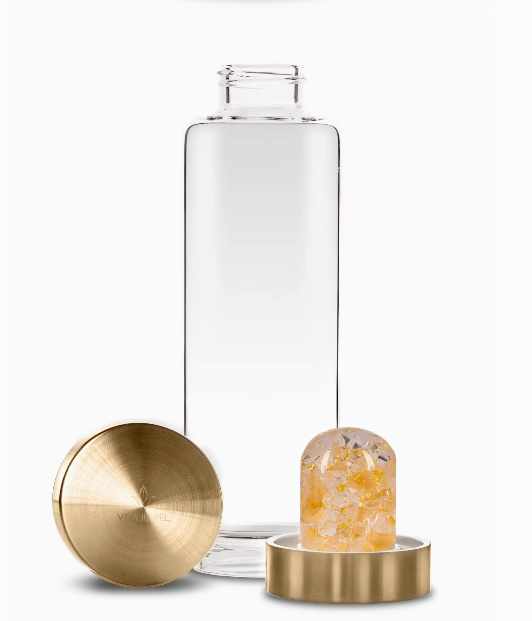 Premium Crystal Water Bottle with Citrine, Clear Quartz & 24K Gold - Reusable Glass Bottle for Energy Healing, Yoga, Meditation & Daily Hydration
