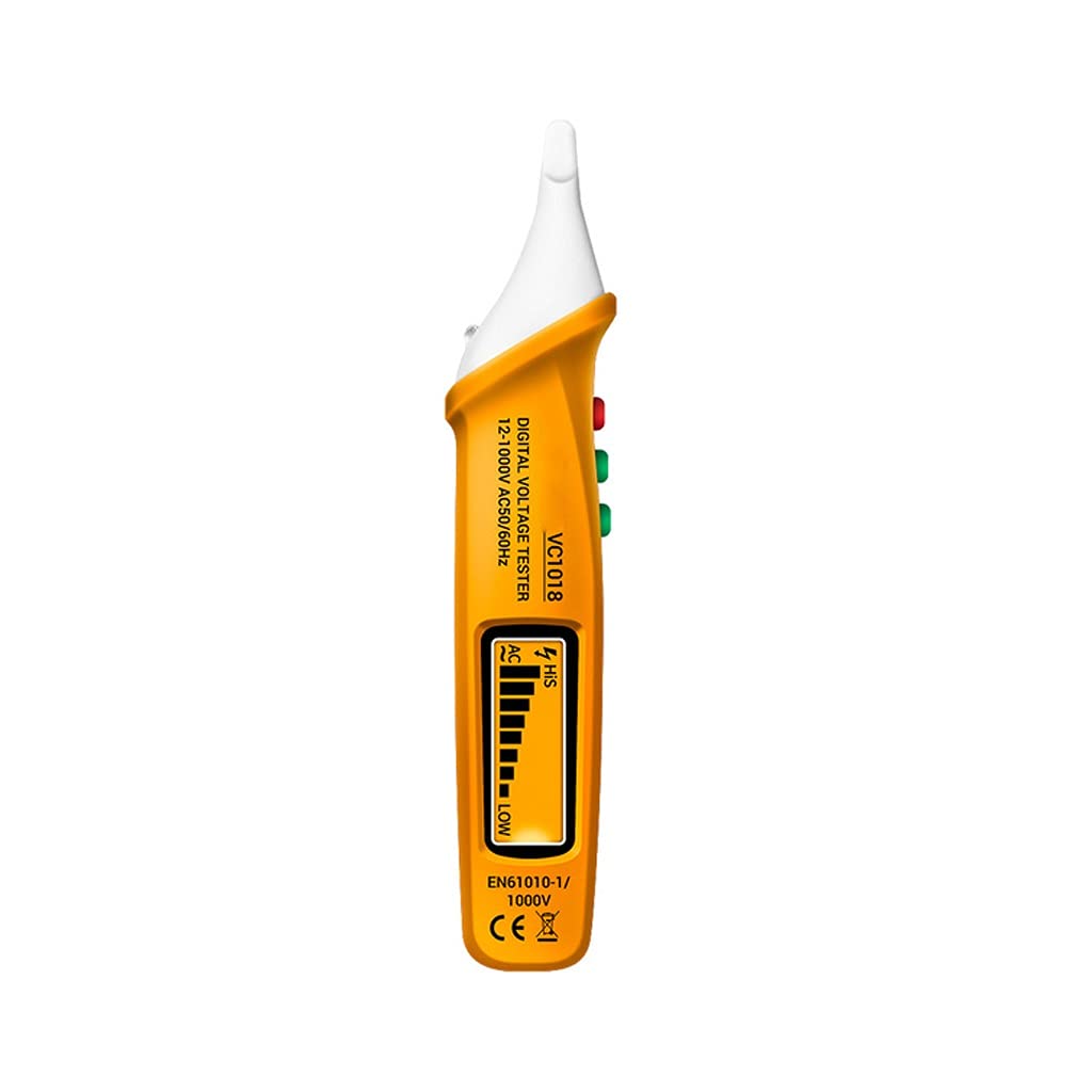 WDBBY VC1018 Digital Voltage Tester Pen - 1000V AC Non-Contact Voltage Detector with LED Display & Buzzer Alarm for Electricians, Home & Industrial Use - Yellow (Ideal for Outlet Testing, Circuit Diagnosis & Electrical Safety Checks)
