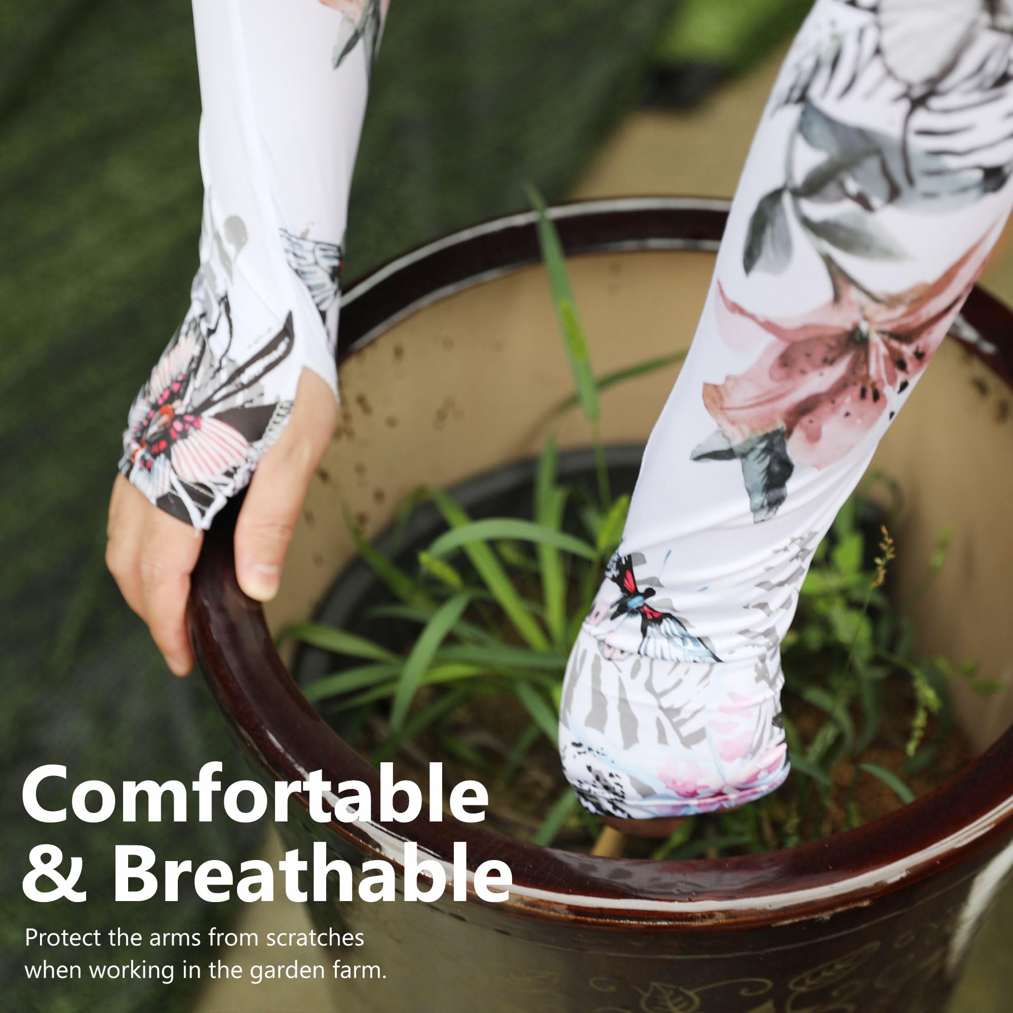 DECOHS Butterfly Gardening Sleeves with Thumb Hole - UV Protection Arm Sleeves for Flower Farmers, Gardeners & Outdoor Work - Breathable Sun Protection for Gardening, Farming & Outdoor Activities