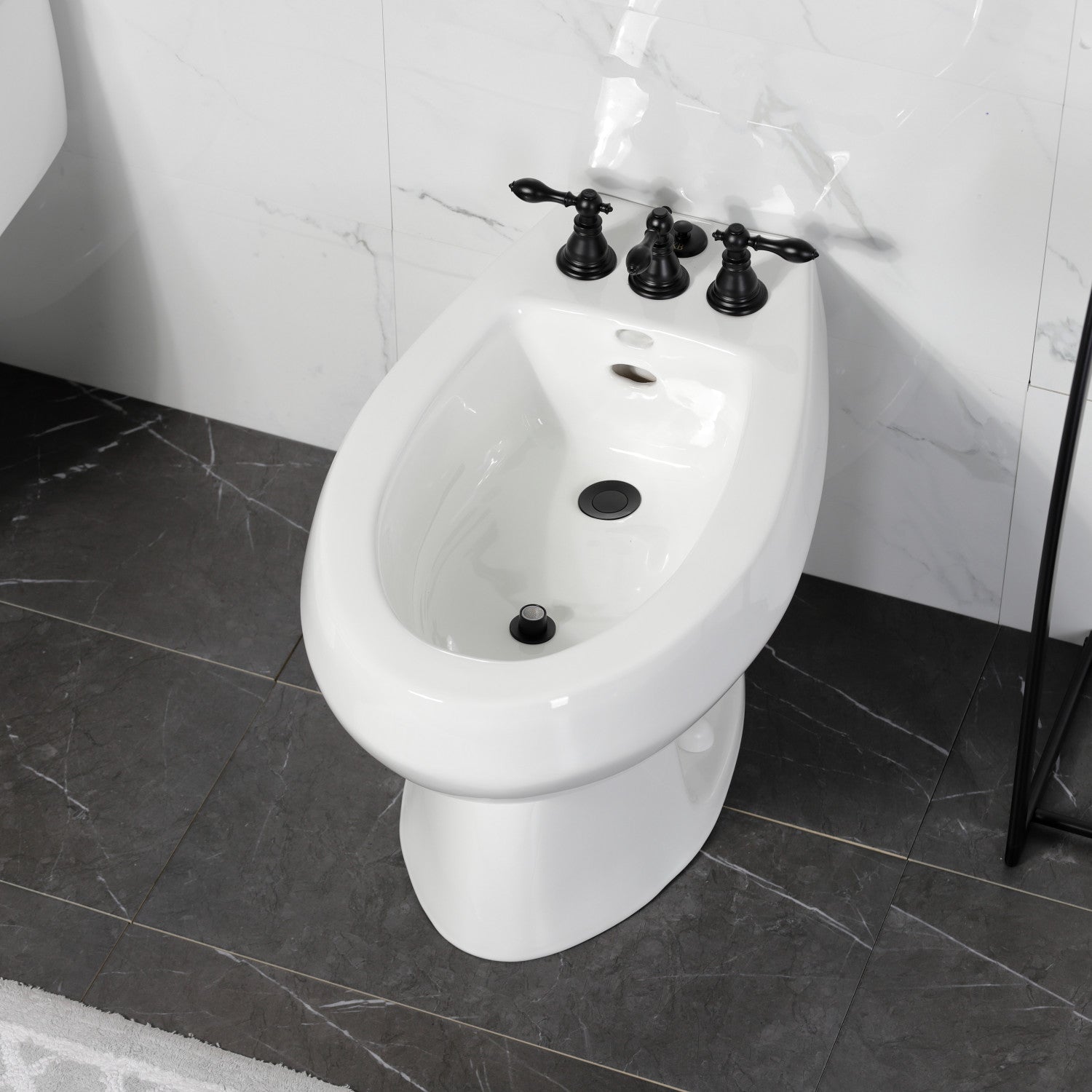American Classic KB320ACL 3-Handle Deck Mount Vertical Spray Bidet Faucet with Brass Pop-Up Drain - Matte Black Finish for Modern Bathroom & Spa Experience