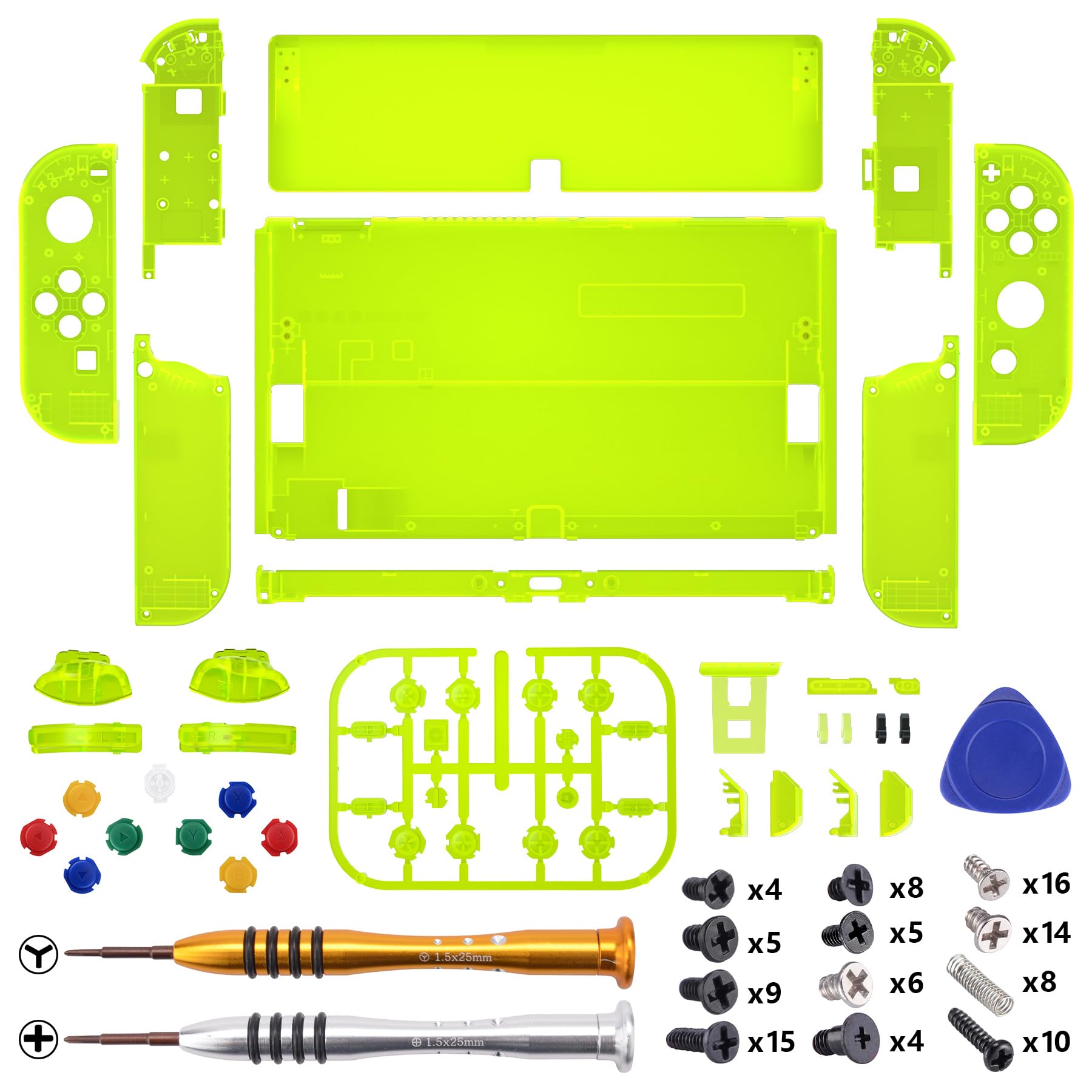 eXtremeRate Replacement Buttons & Back Cover Shell for Nintendo Switch OLED Console - Transparent Lime Green | Joycon Controller Case & Kickstand | Perfect for Gaming & Customization